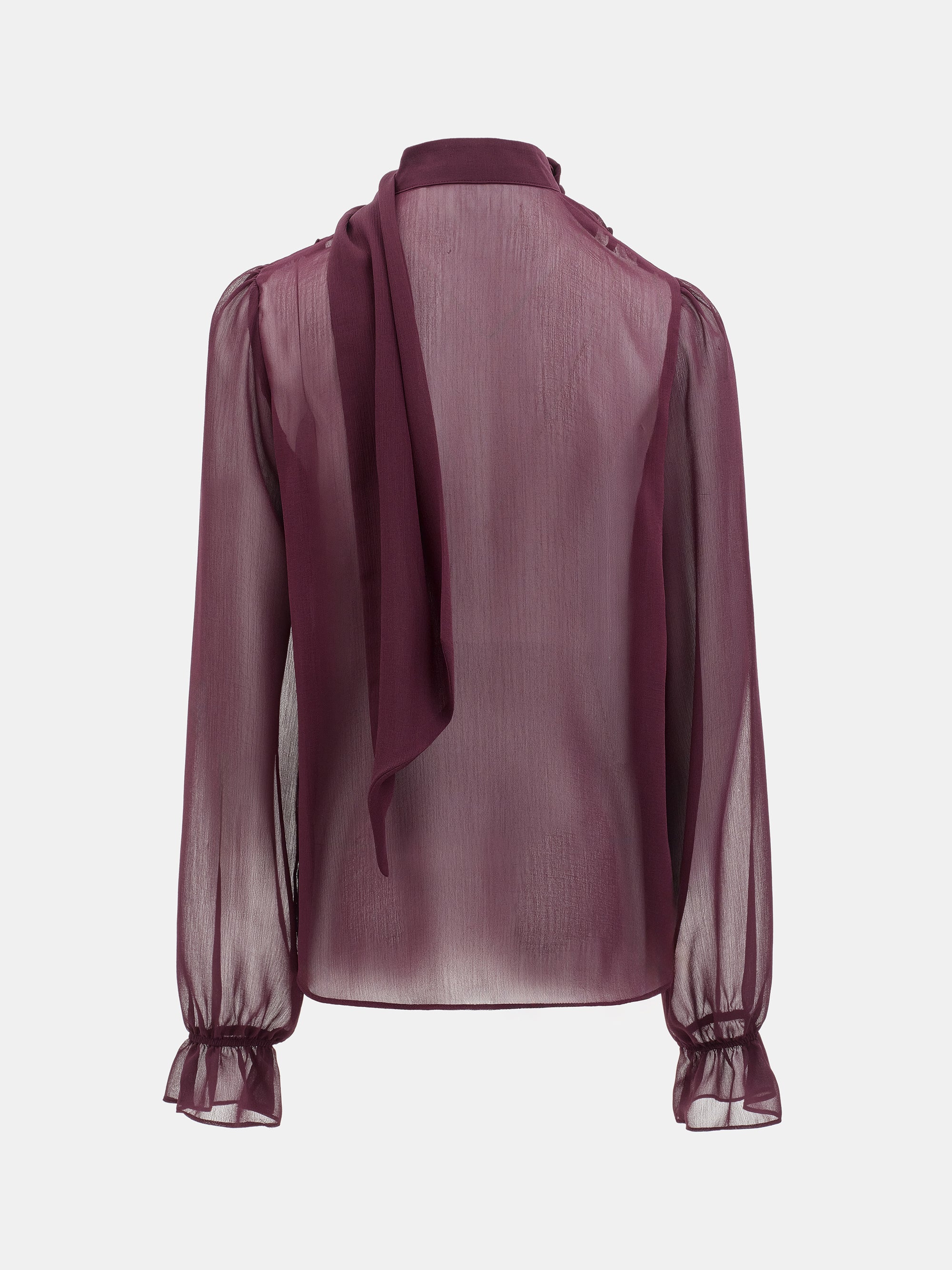 Semi-Sheer Tie Blouse, Wine