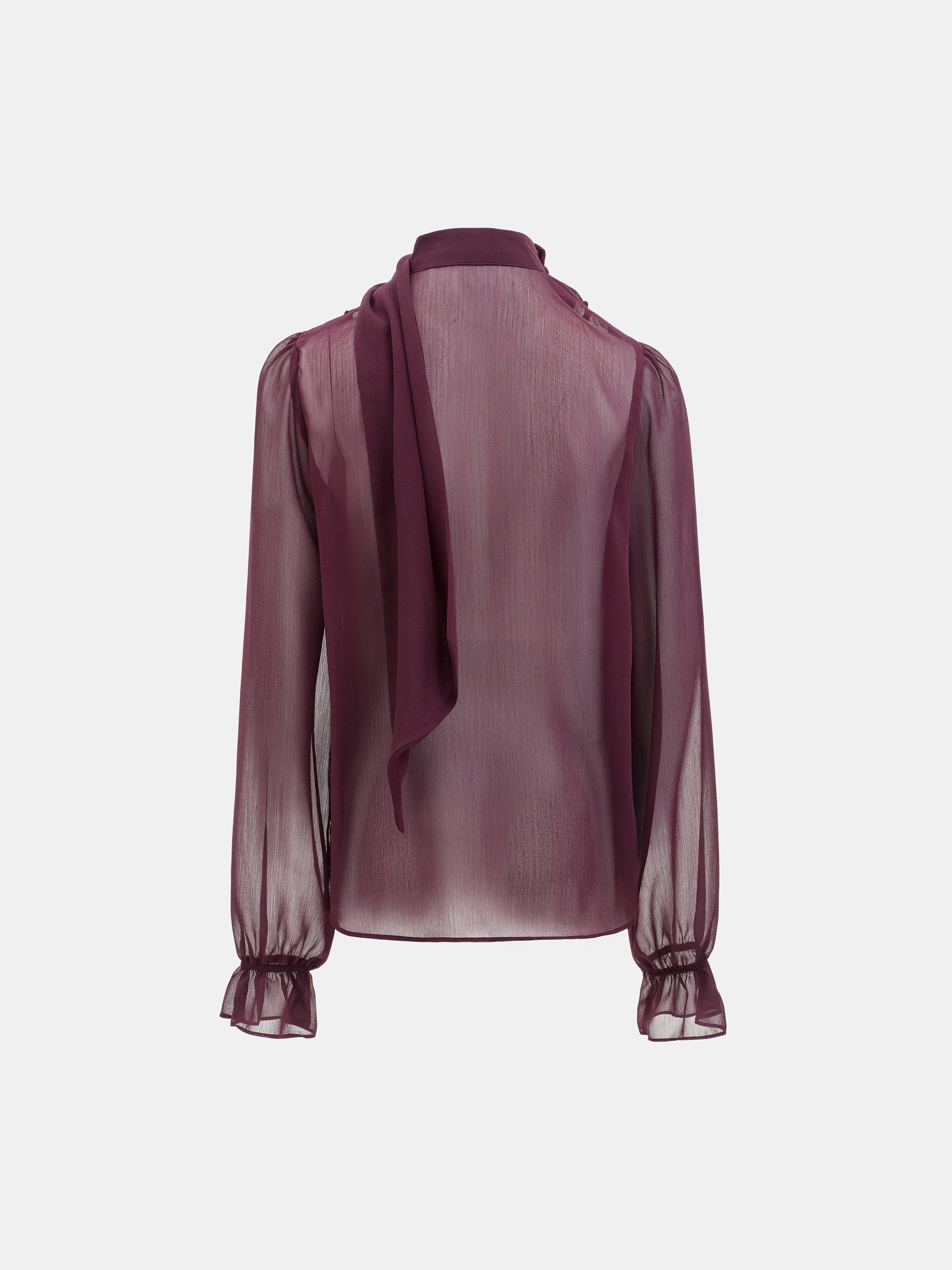 Semi-Sheer Tie Blouse, Wine