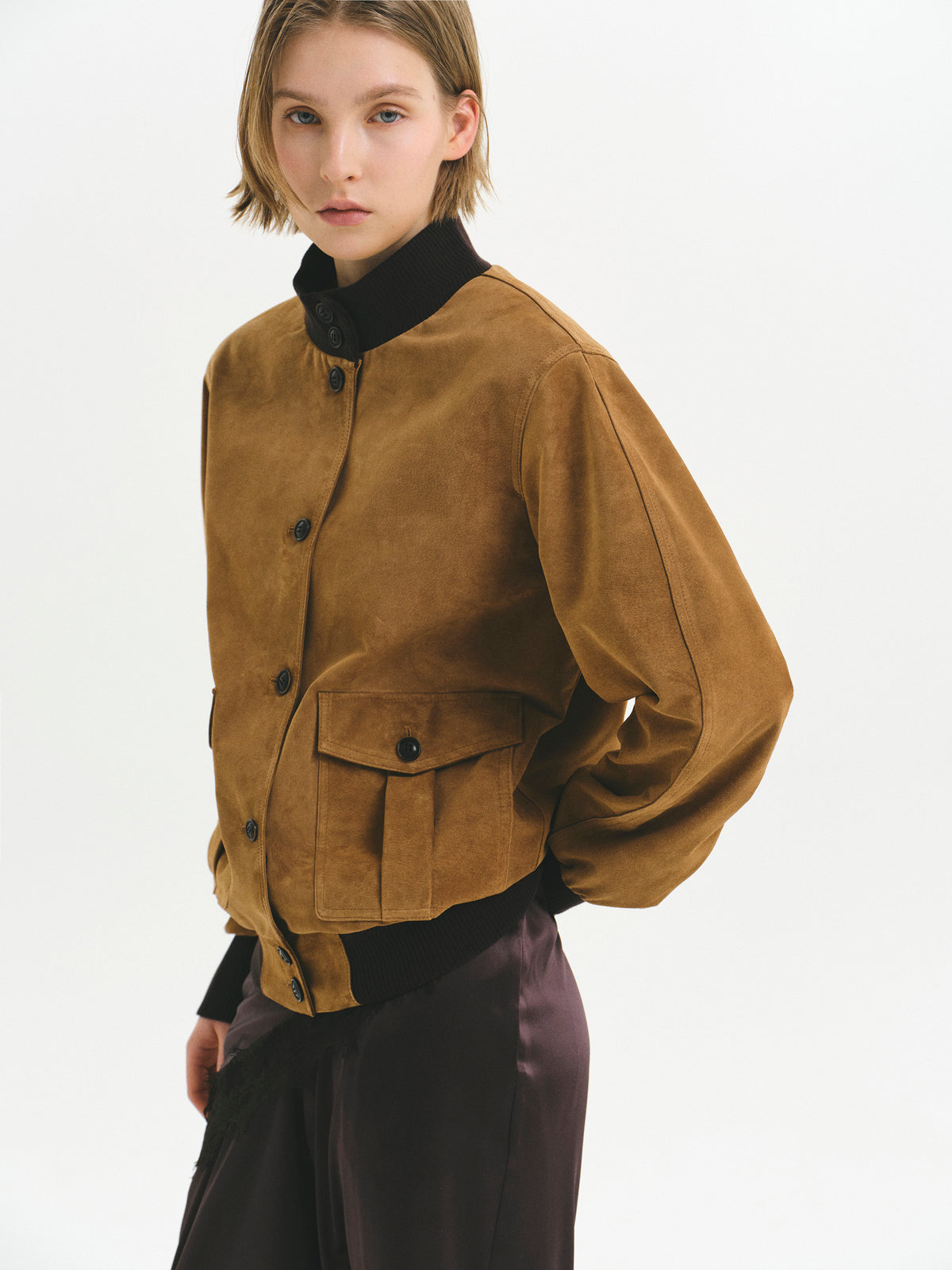 Mie Suede Blouson Jacket, Beige