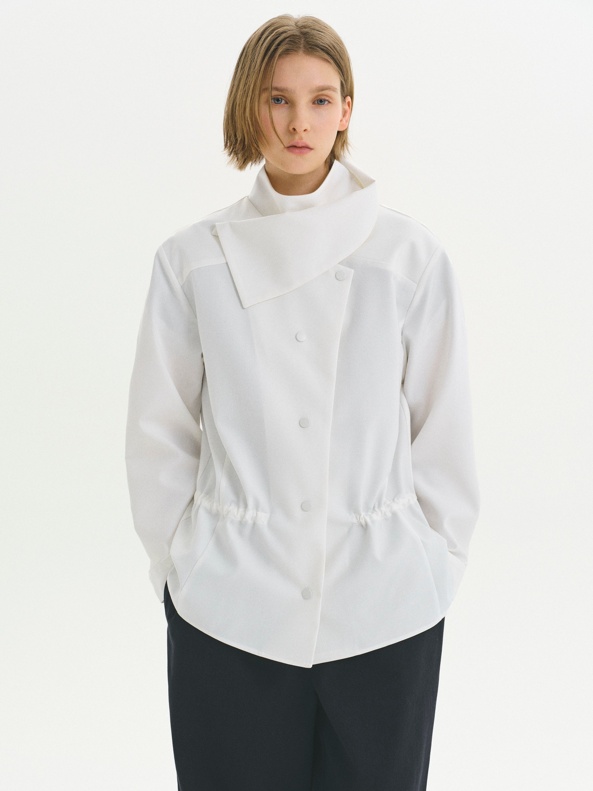 Neck Drawstring High-Neck Drawstring Jacket, Ivory – SourceUnknown