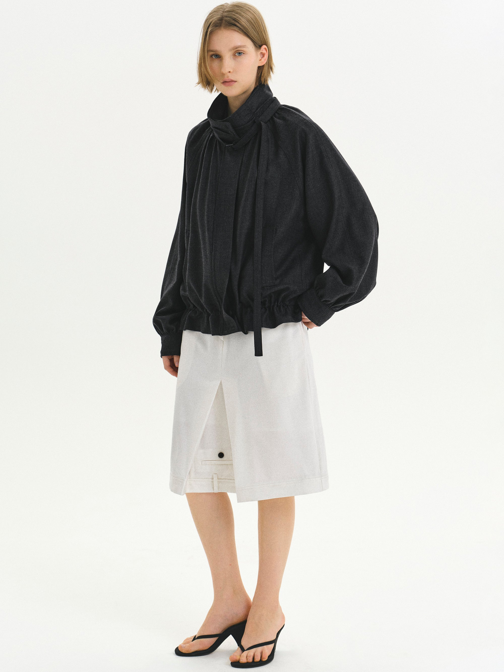 Mock-Neck Bomber Jacket, Charcoal