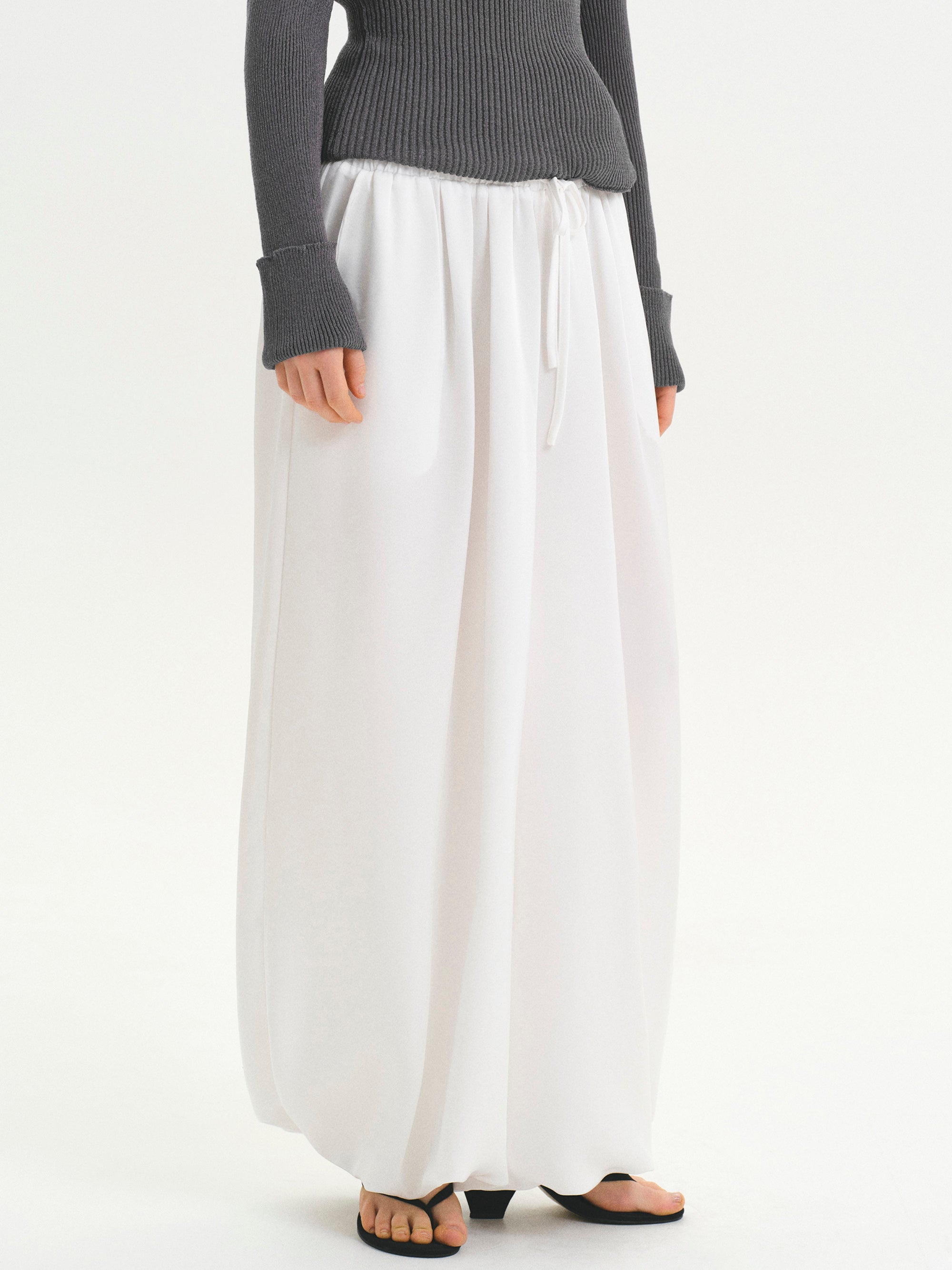 Elasticated Satin-Effect Balloon Pants, Ivory