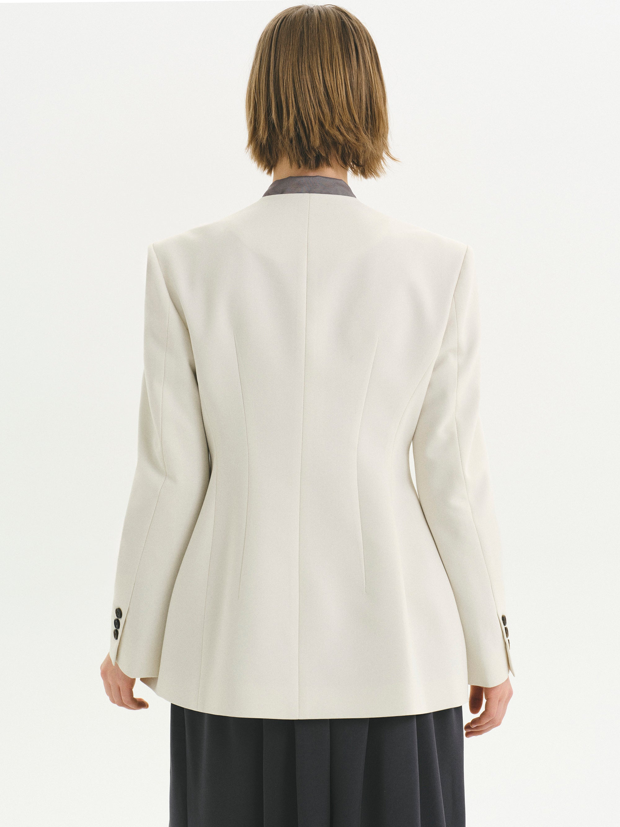Siena Cinched Collarless Blazer, Ivory