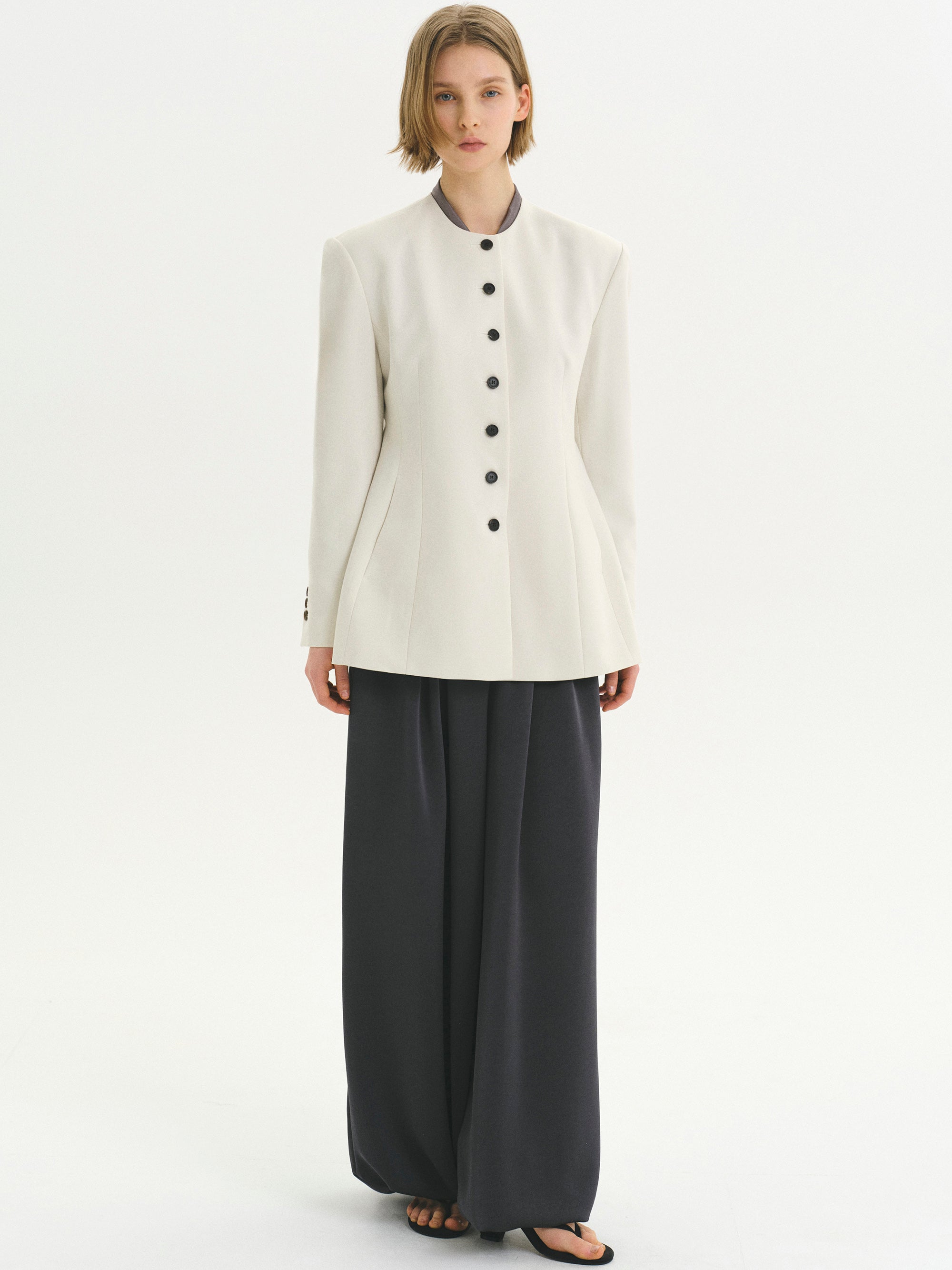 Siena Cinched Collarless Blazer, Ivory