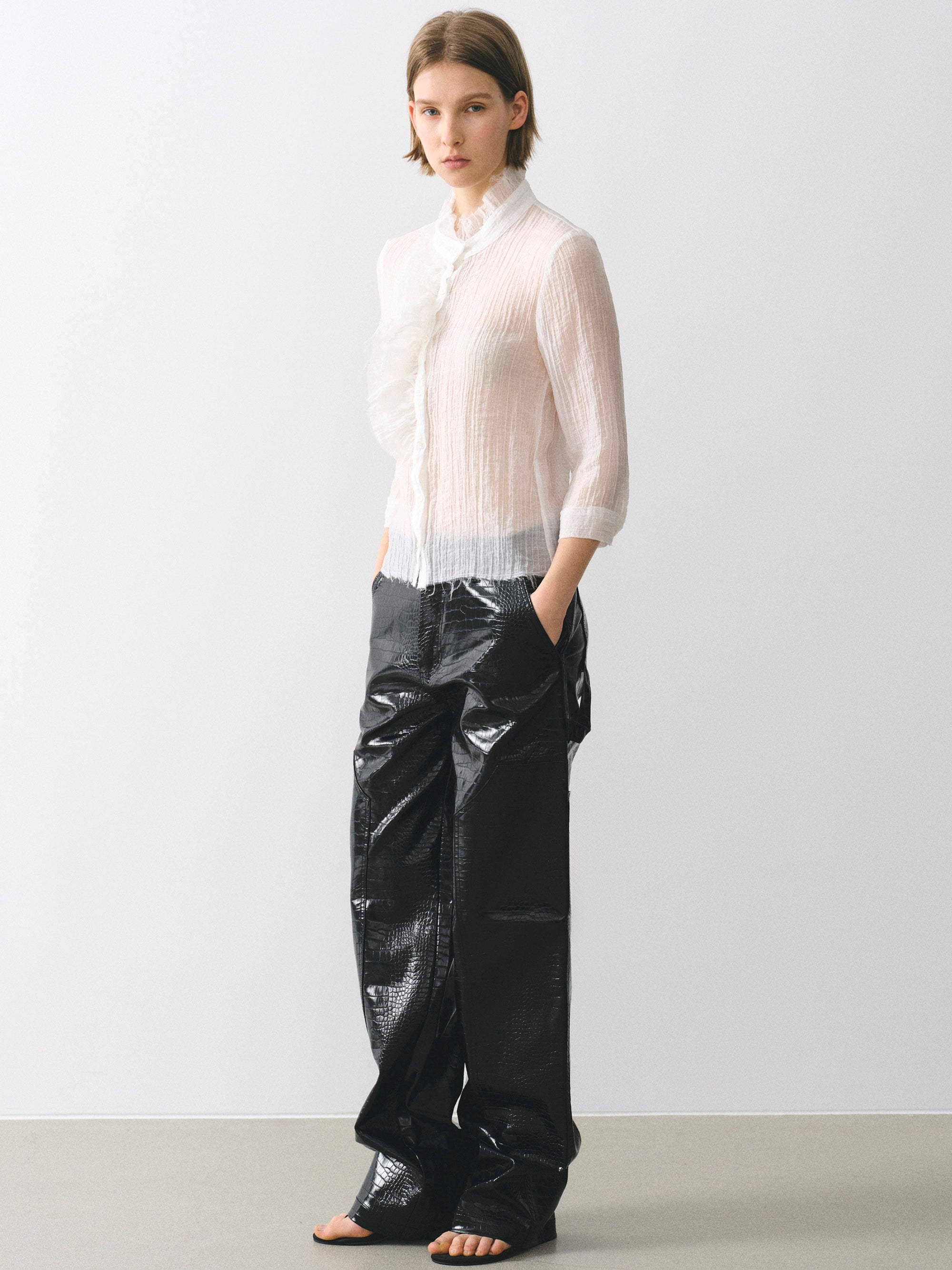 Ruffle Gauze Blouse, Ivory