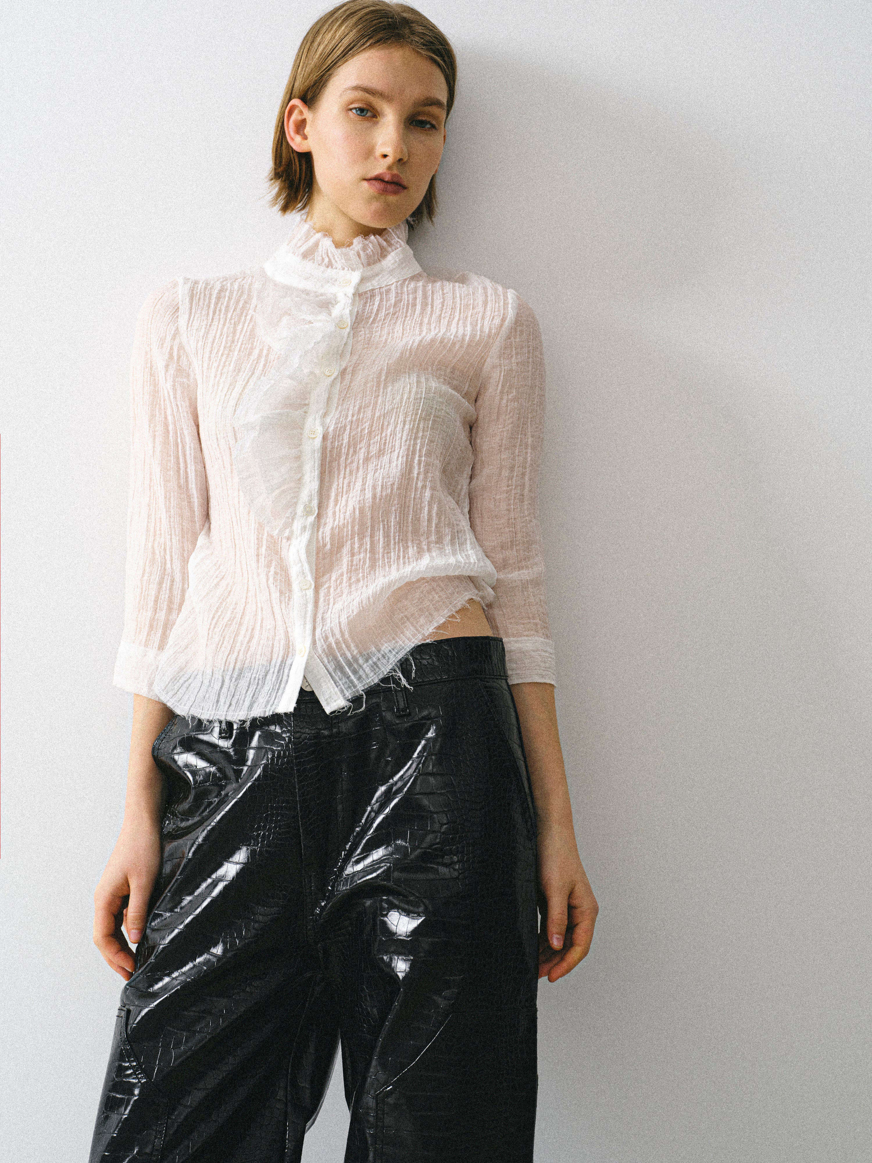Ruffle Gauze Blouse, Ivory