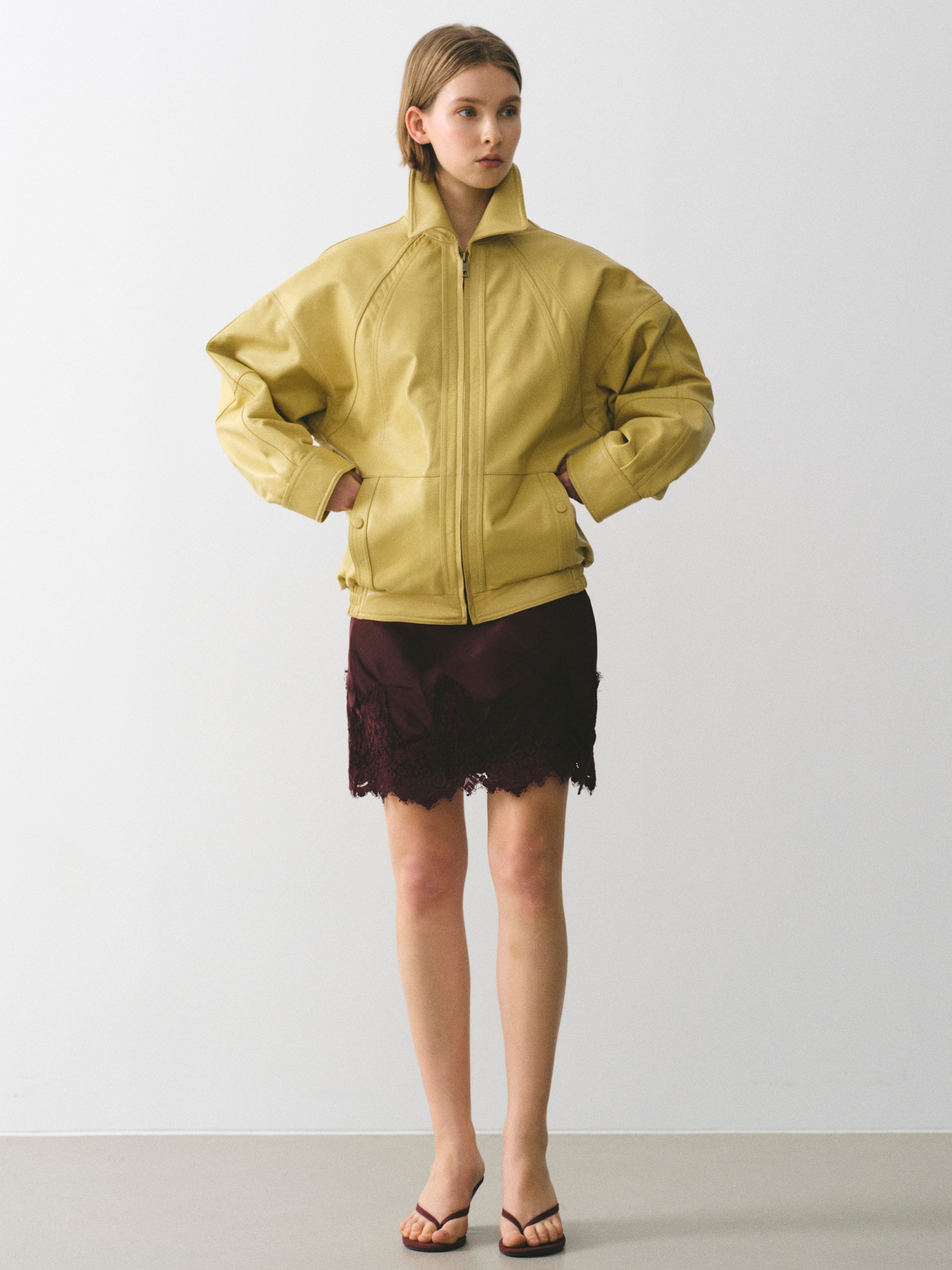 Lace-Trimmed Satin Skirt, Wine