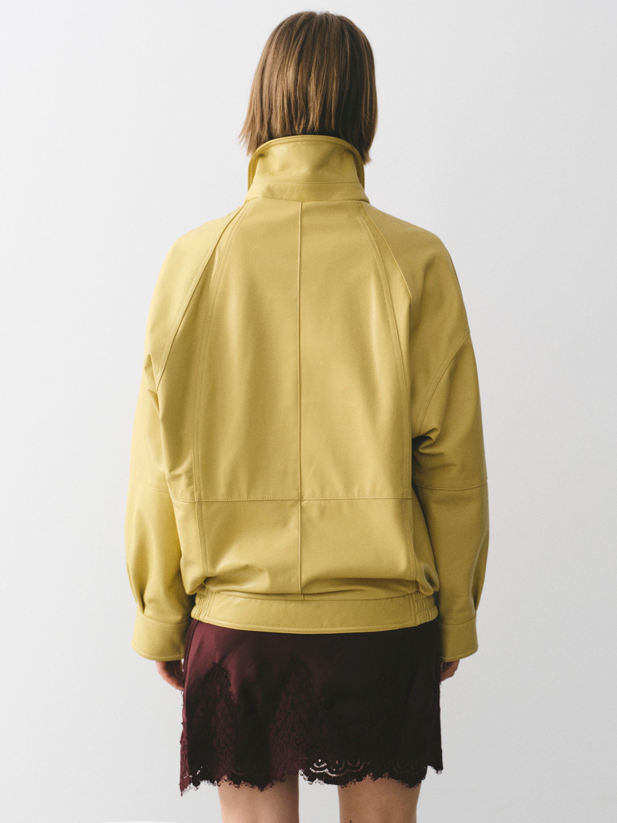 Nappa Leather Zip Jacket, Yellow