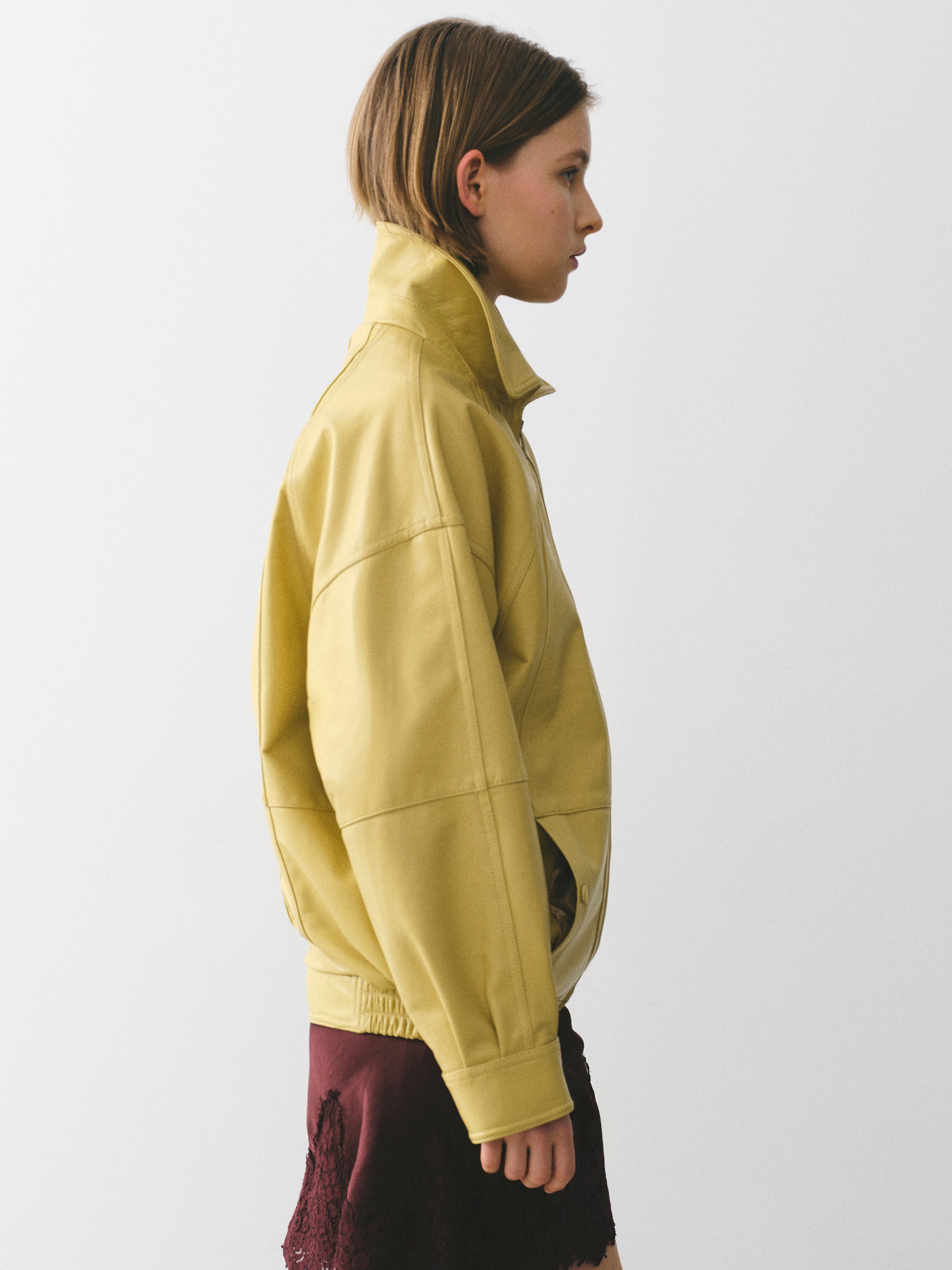 Nappa Leather Zip Jacket, Yellow