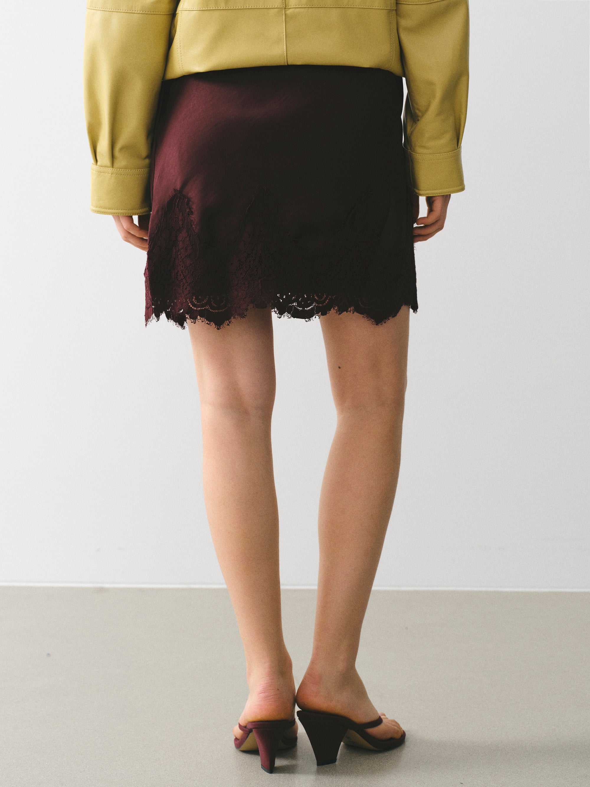 Lace-Trimmed Satin Skirt, Wine