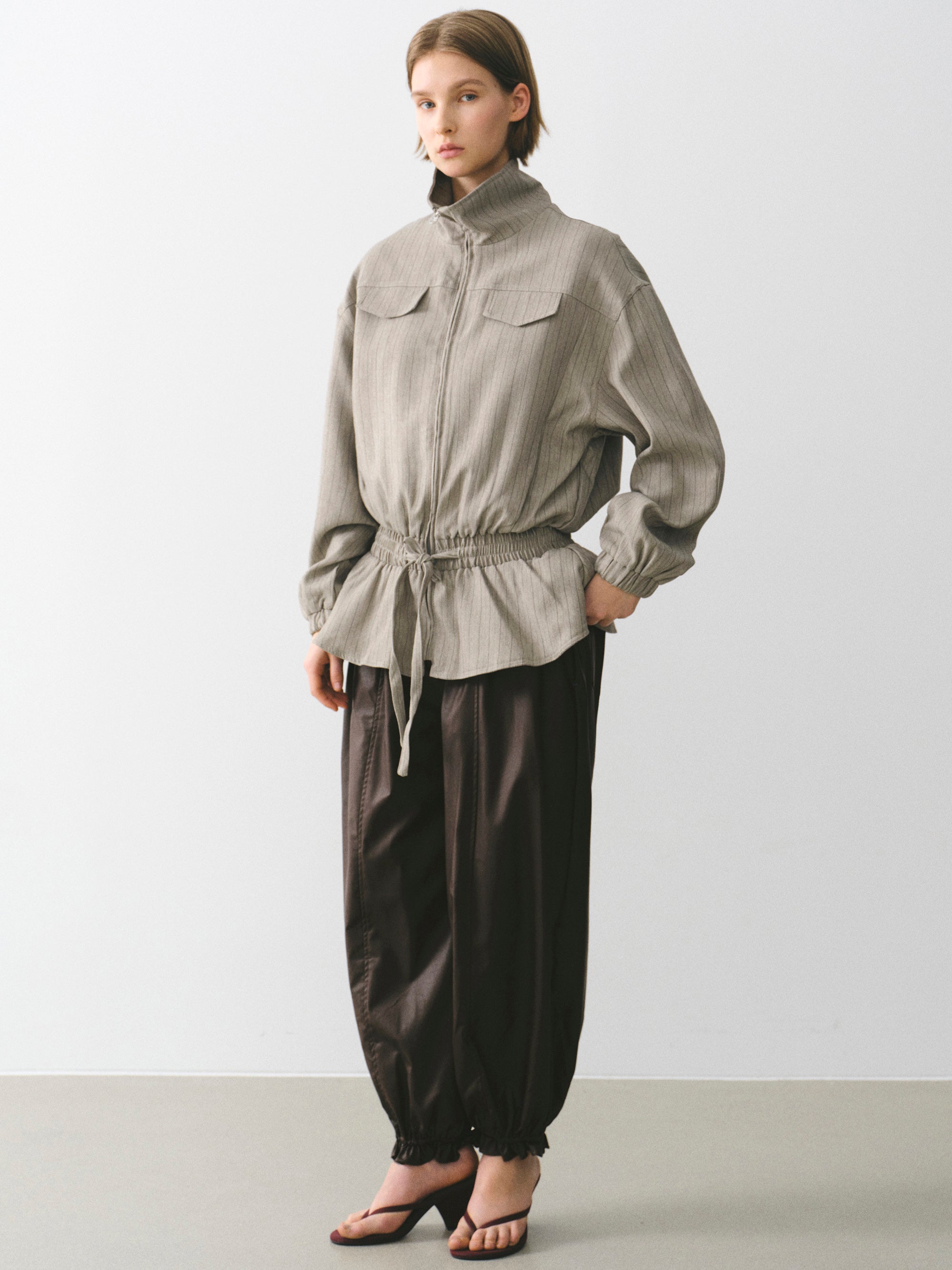 Daria Ruffle Hem Faux-Leather Pants, Brown