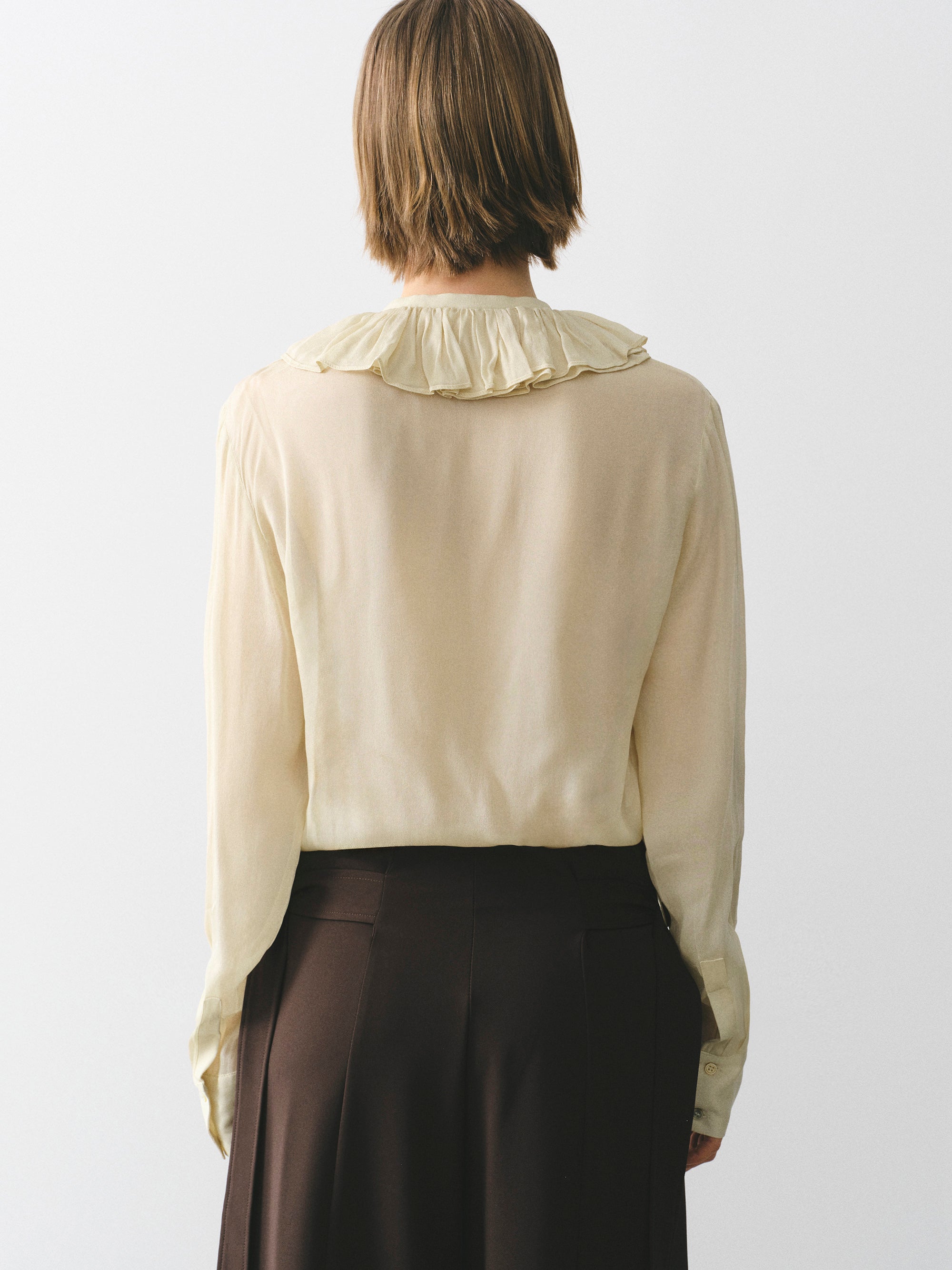 Frill-Collar Blouse, Beige