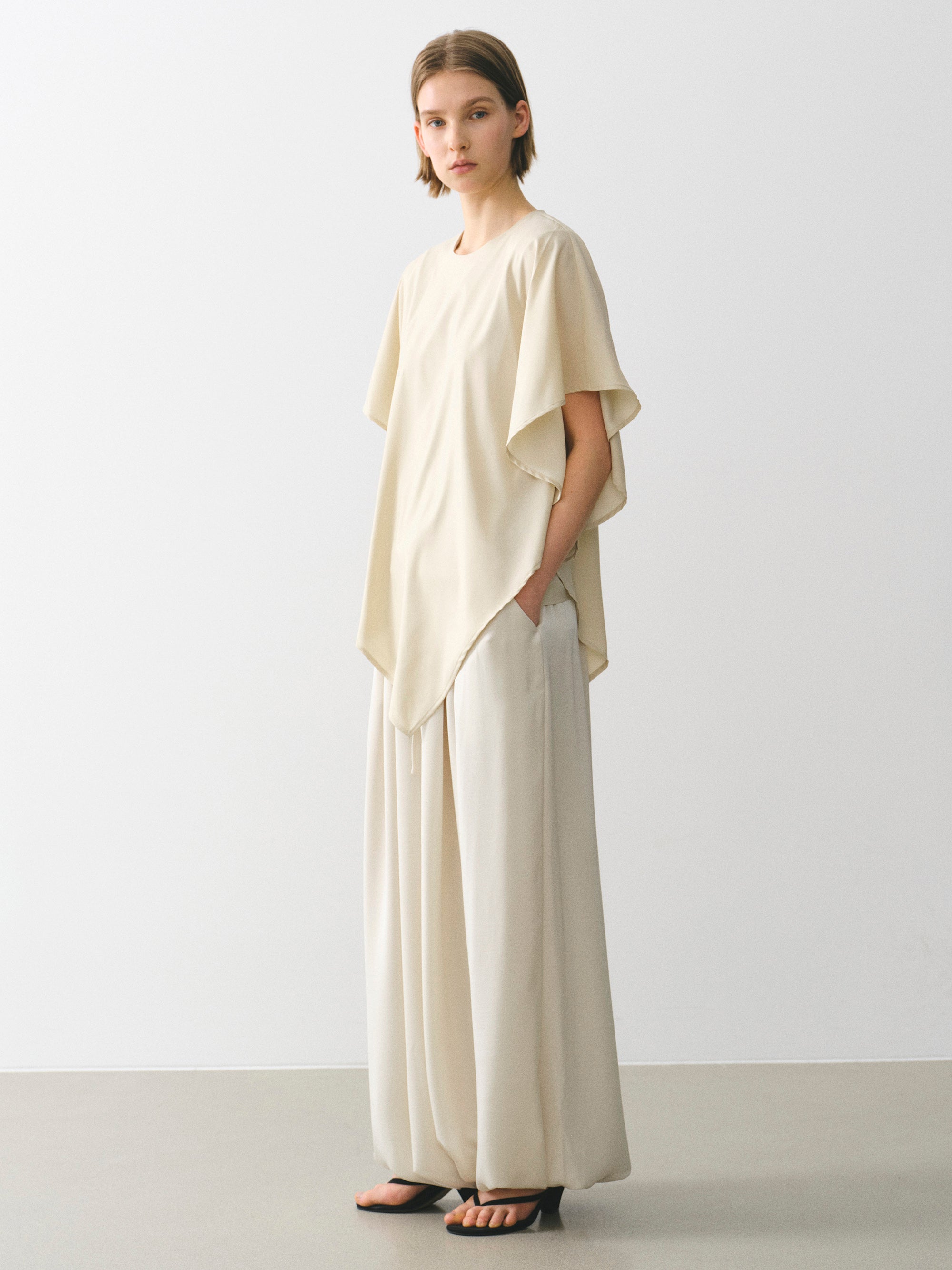 Elasticated Satin-Effect Balloon Pants, Beige