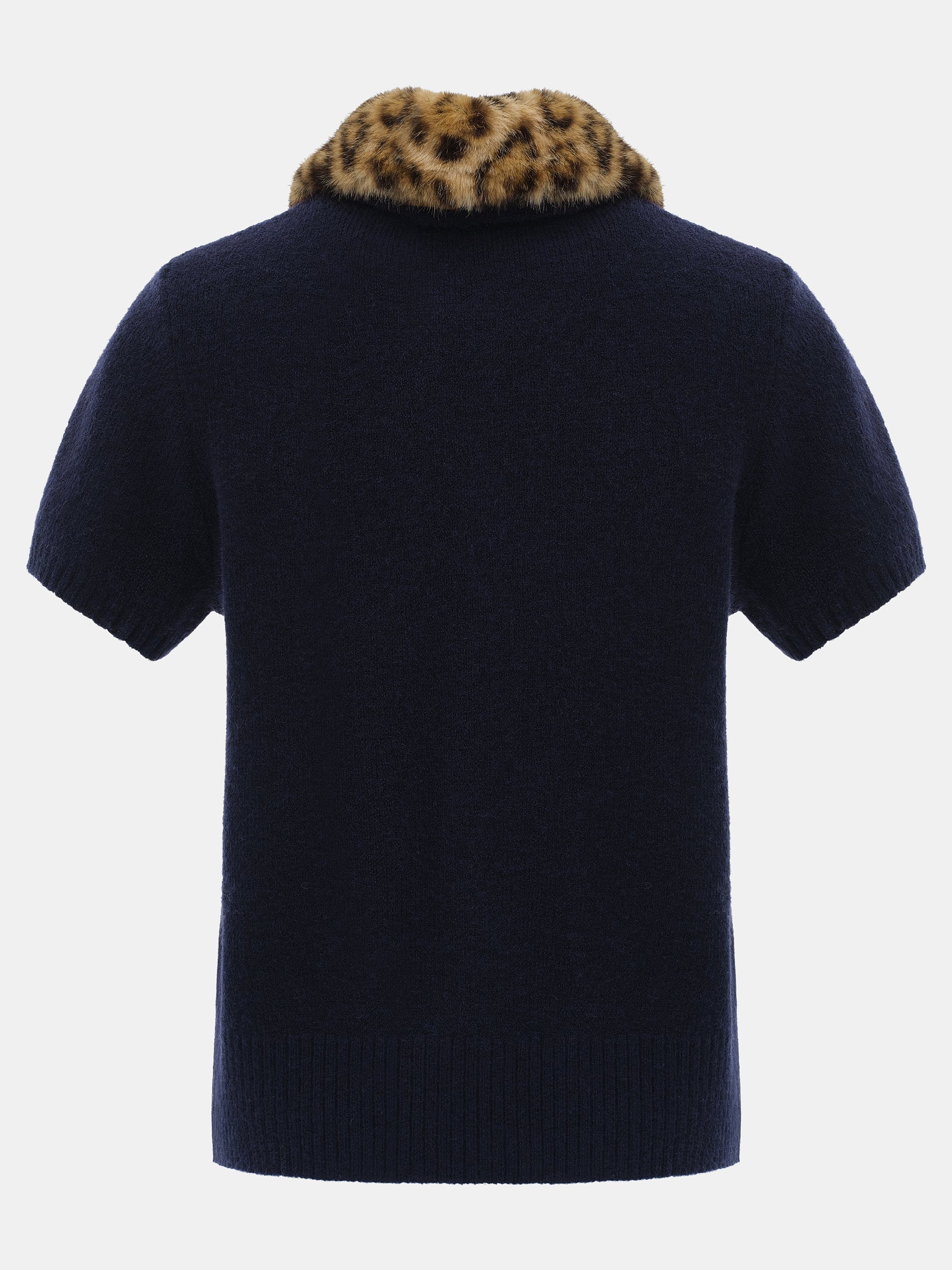 Faux-Fur Collar Knit Top, Navy