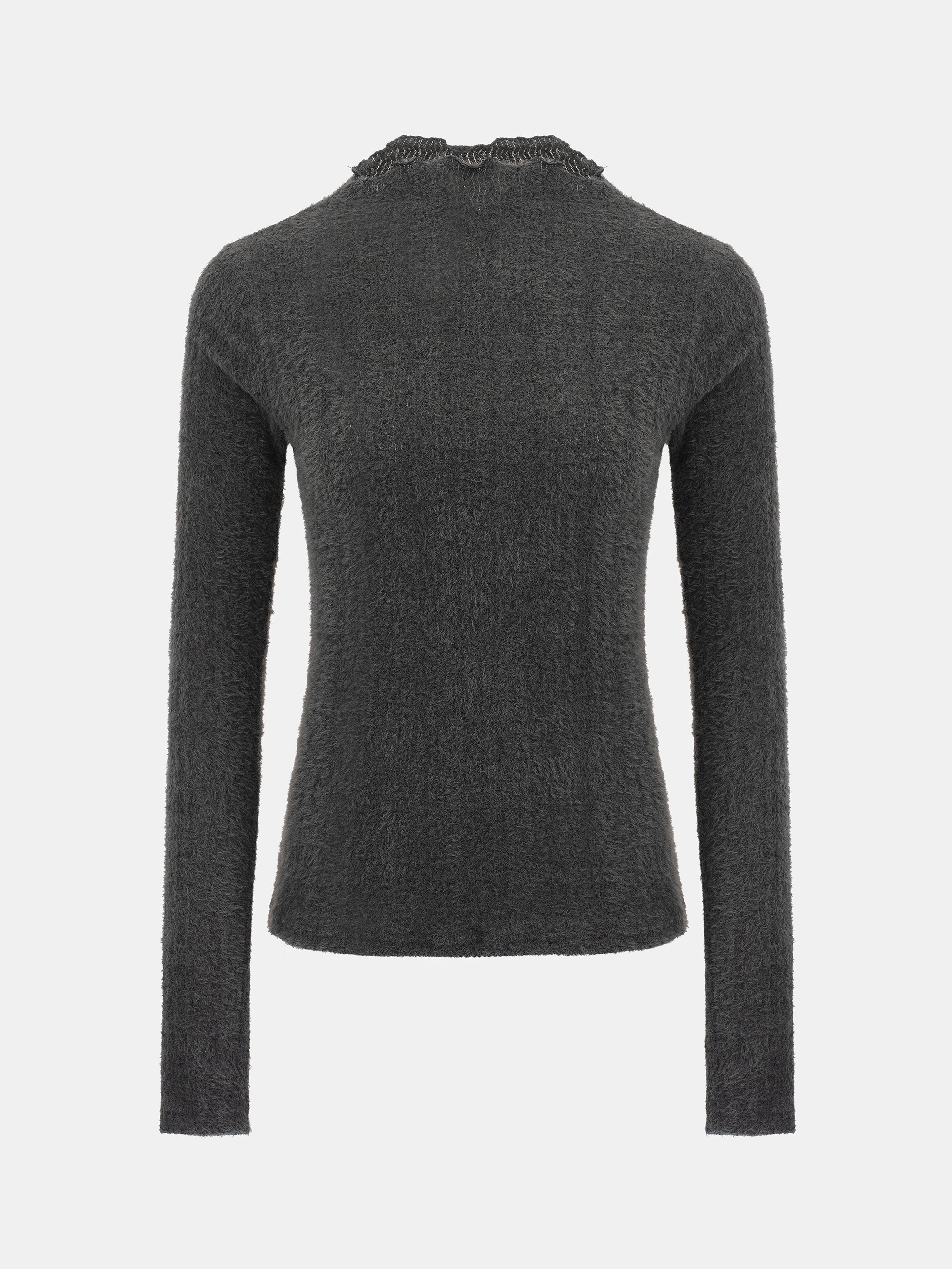 Brushed Knit Jersey Top, Charcoal