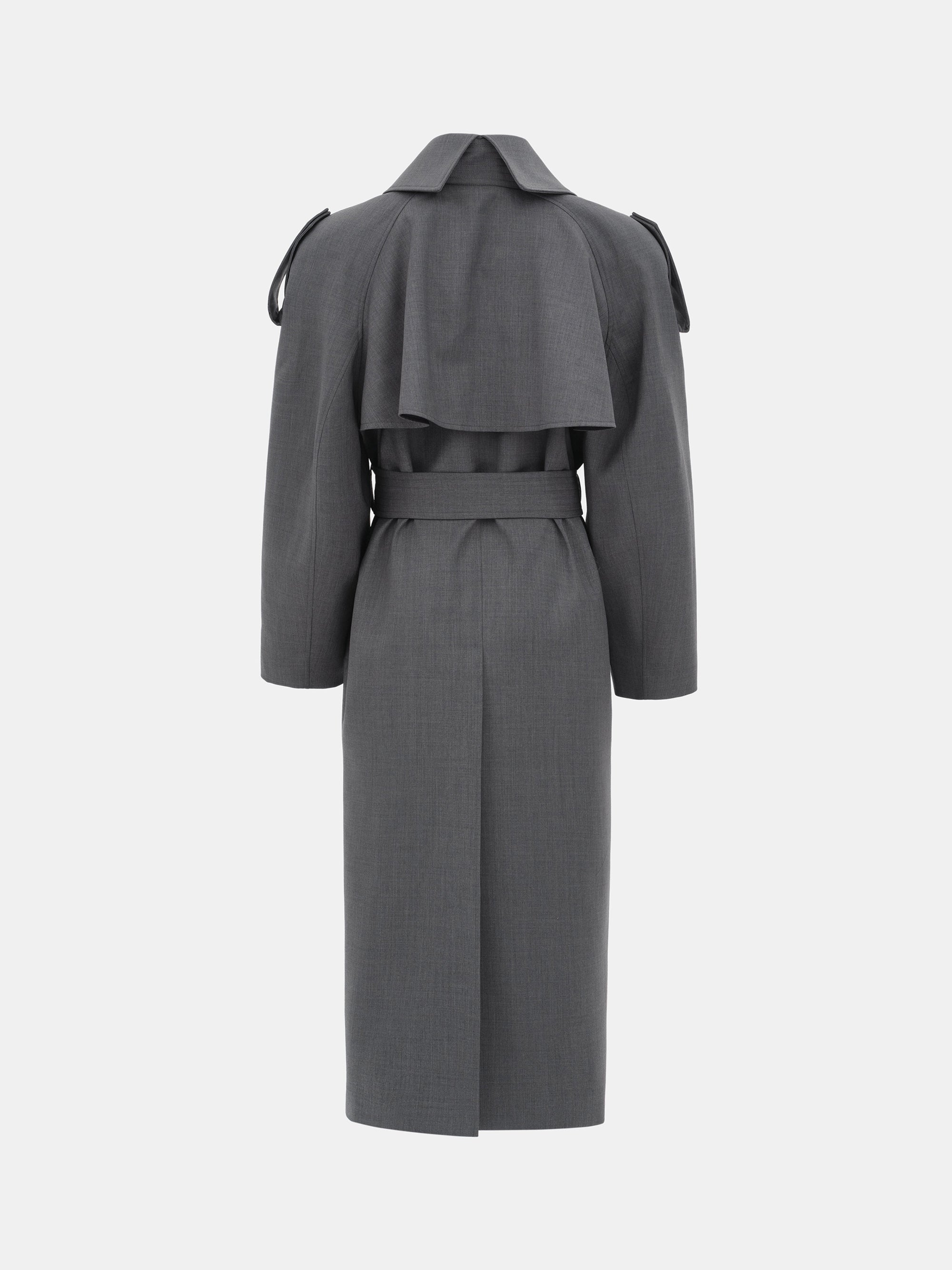 Double-Breasted High Collar Trench Coat, Grey