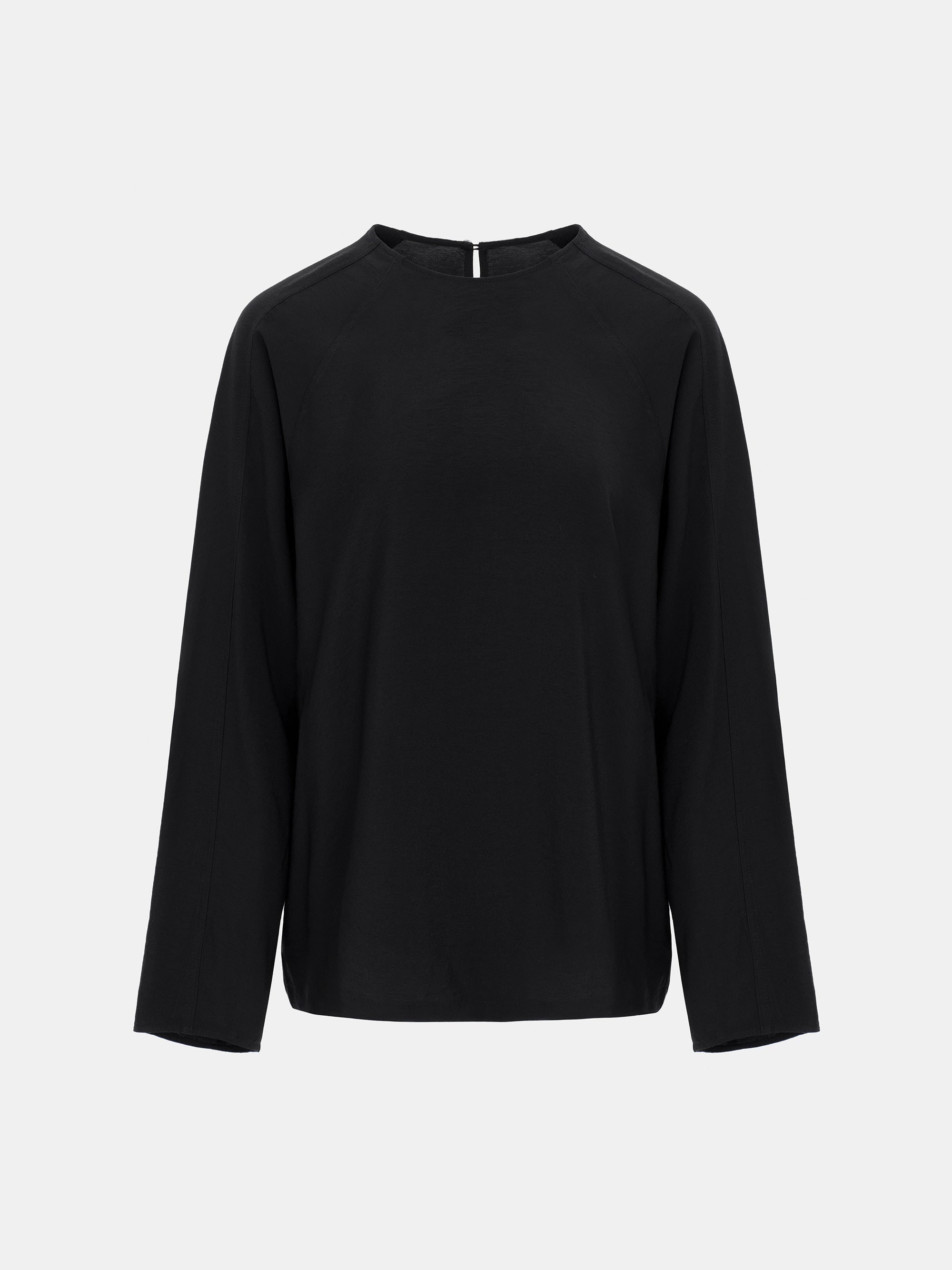 Front-slit Crepe Blouse, Black