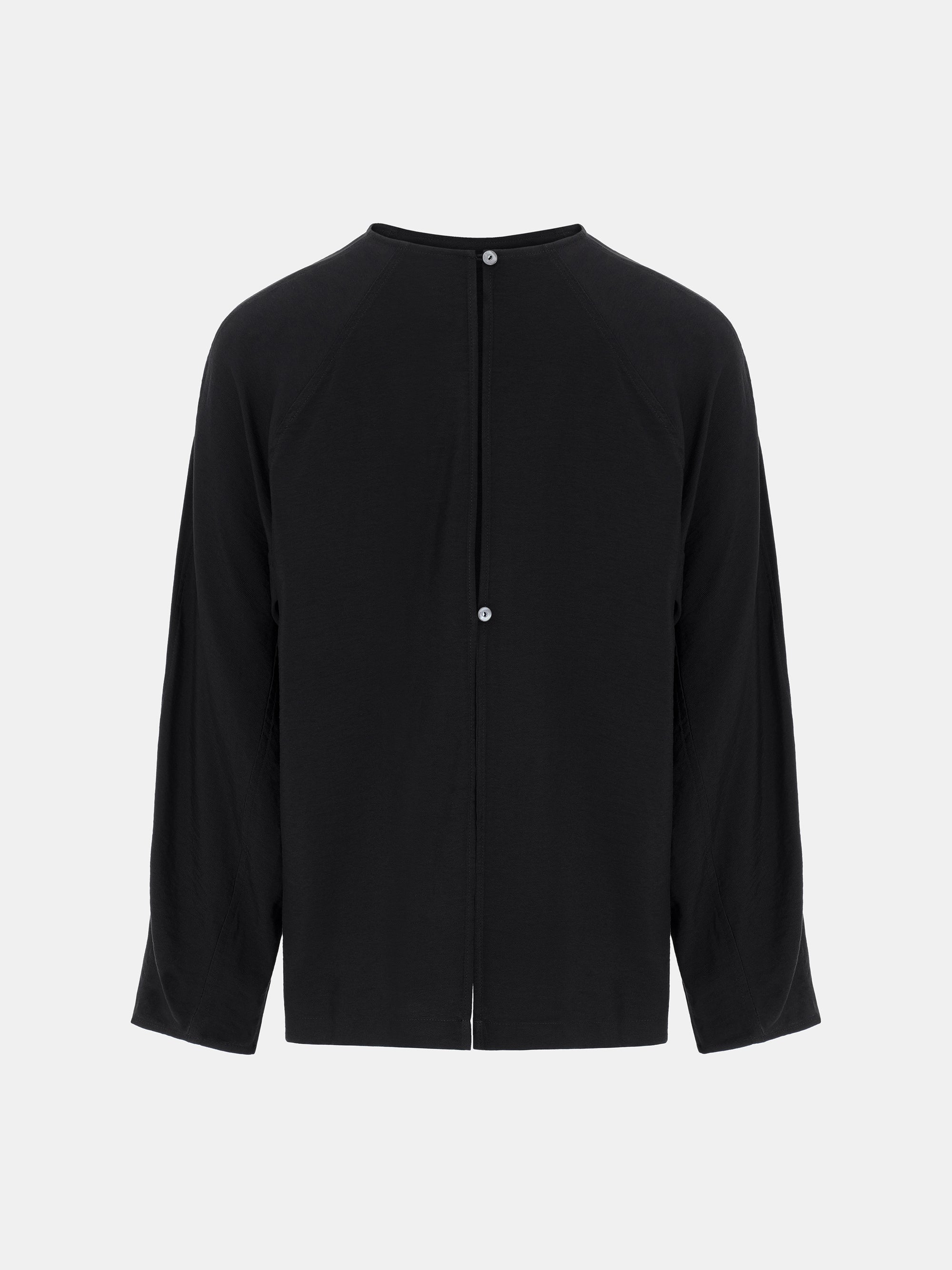 Front-slit Crepe Blouse, Black