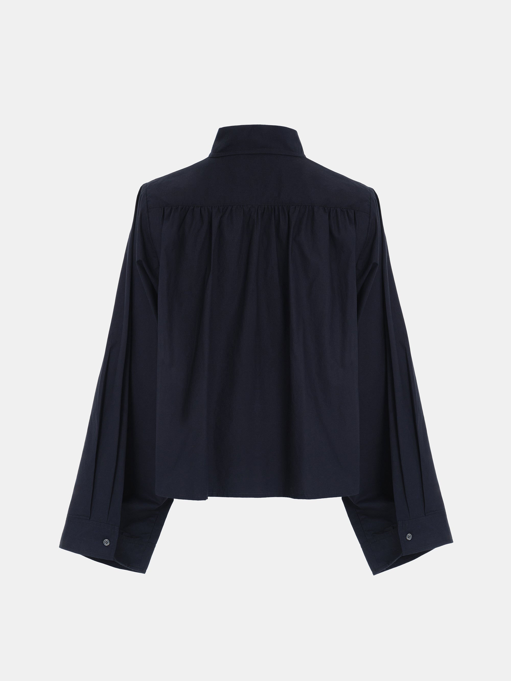 Cropped Layered Poplin Shirt, Navy