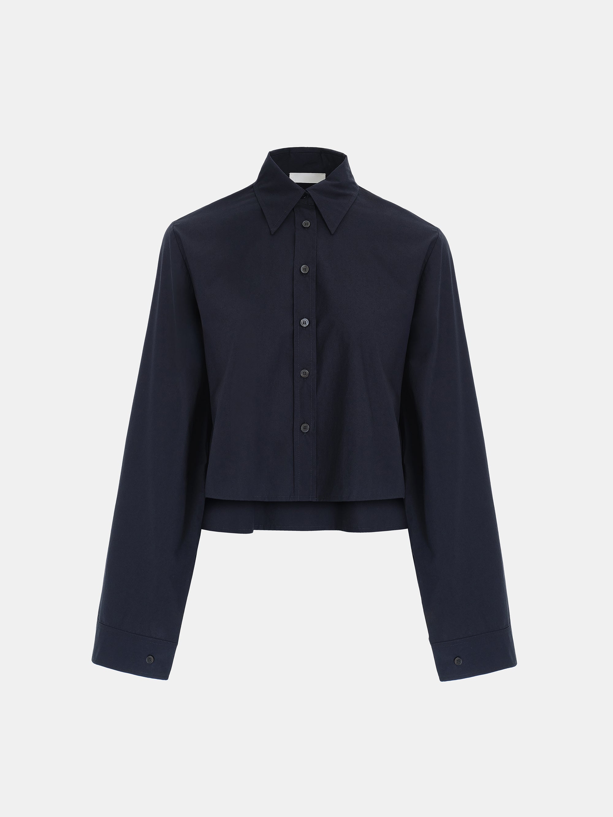 Cropped Layered Poplin Shirt, Navy