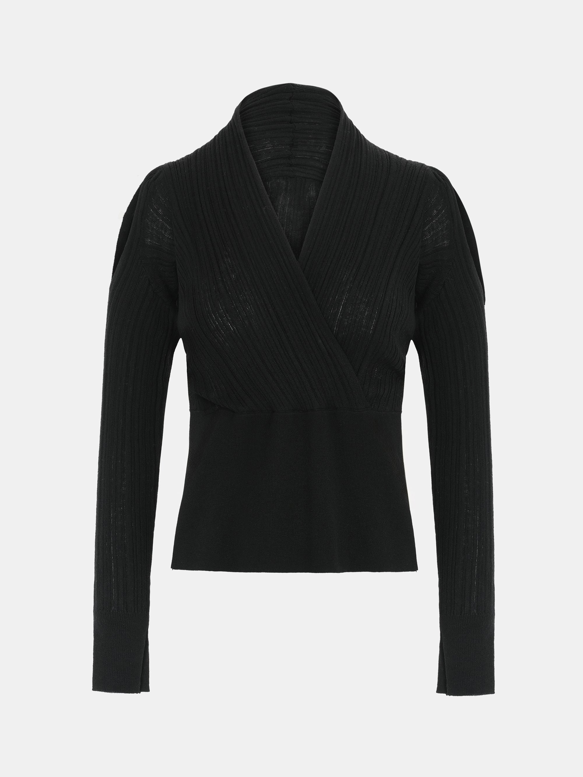 Wrap Cut-Out Knit Top, Black