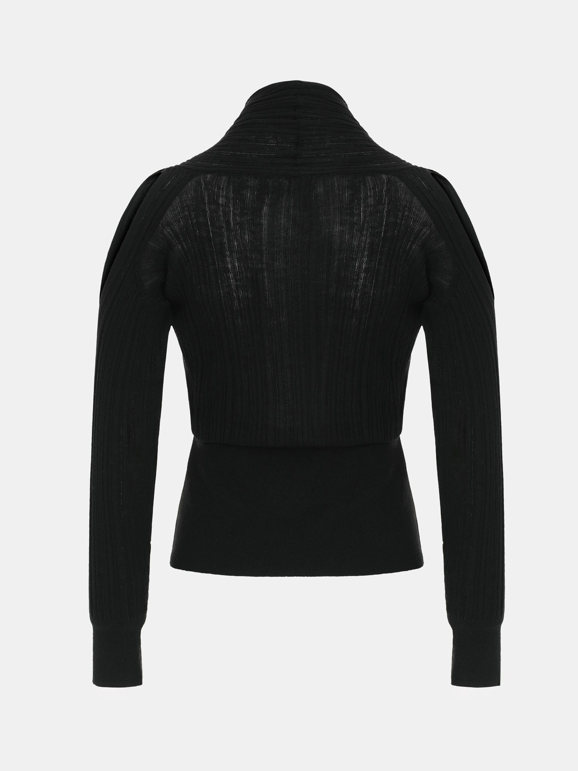 Wrap Cut-Out Knit Top, Black