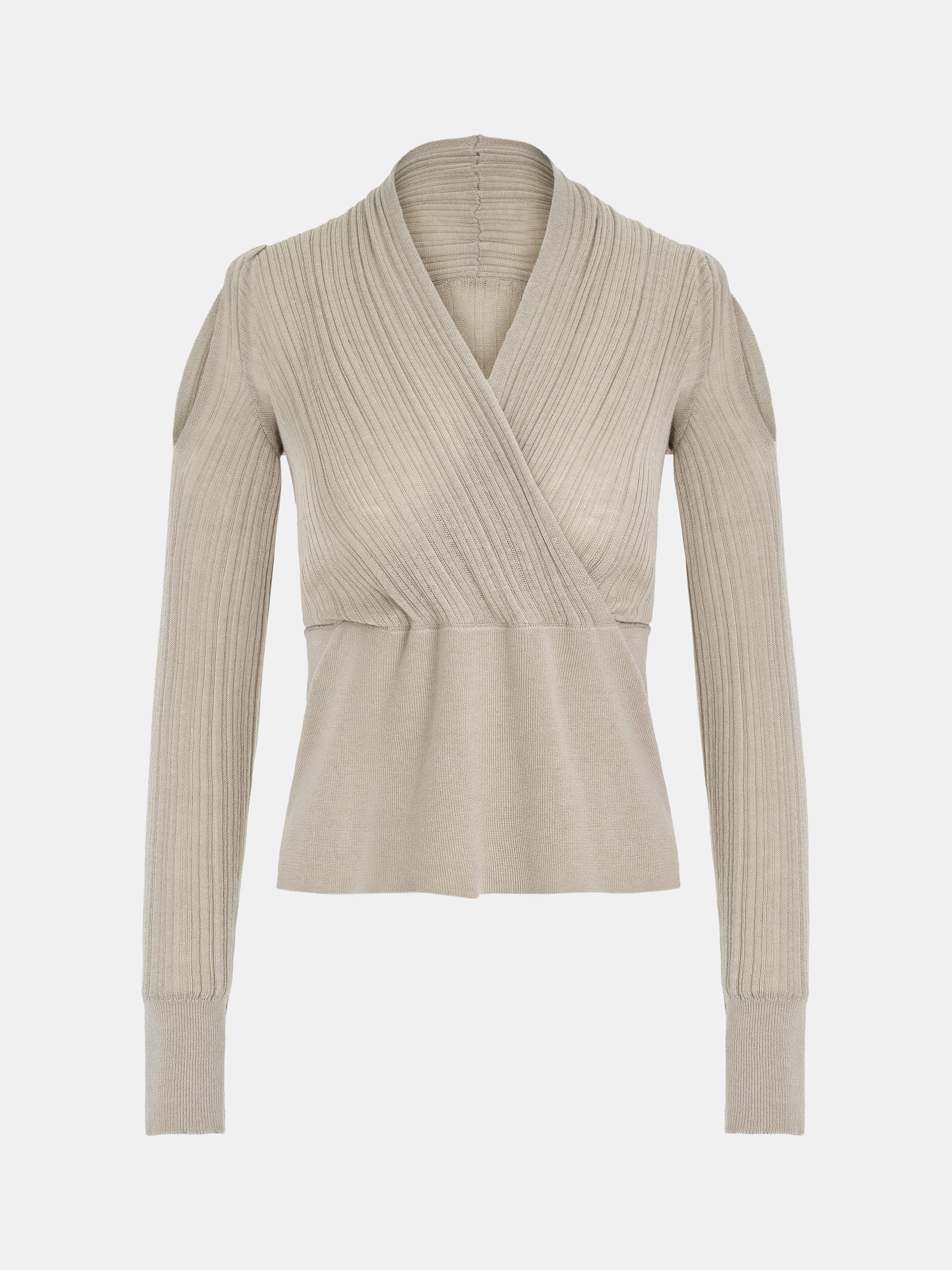 Wrap Cut-Out Knit Top, Beige