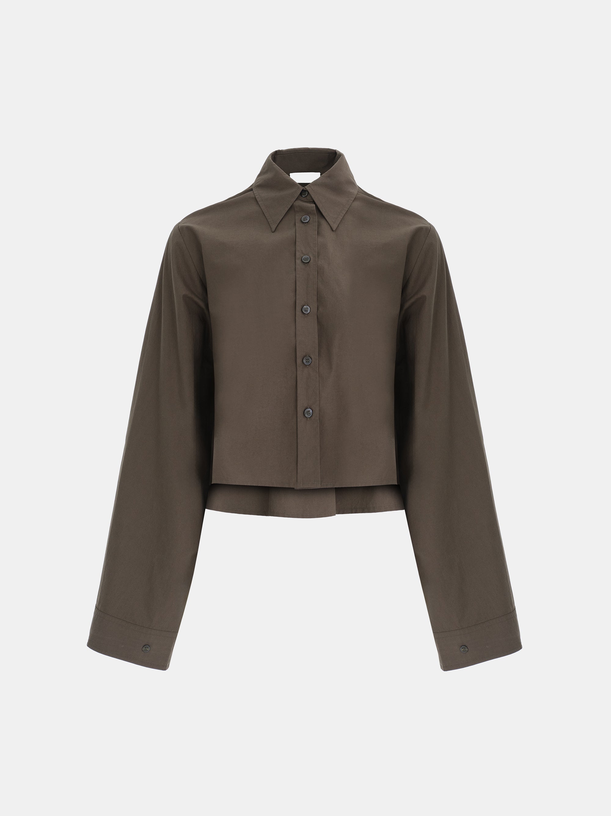 Cropped Layered Poplin Shirt, Brown