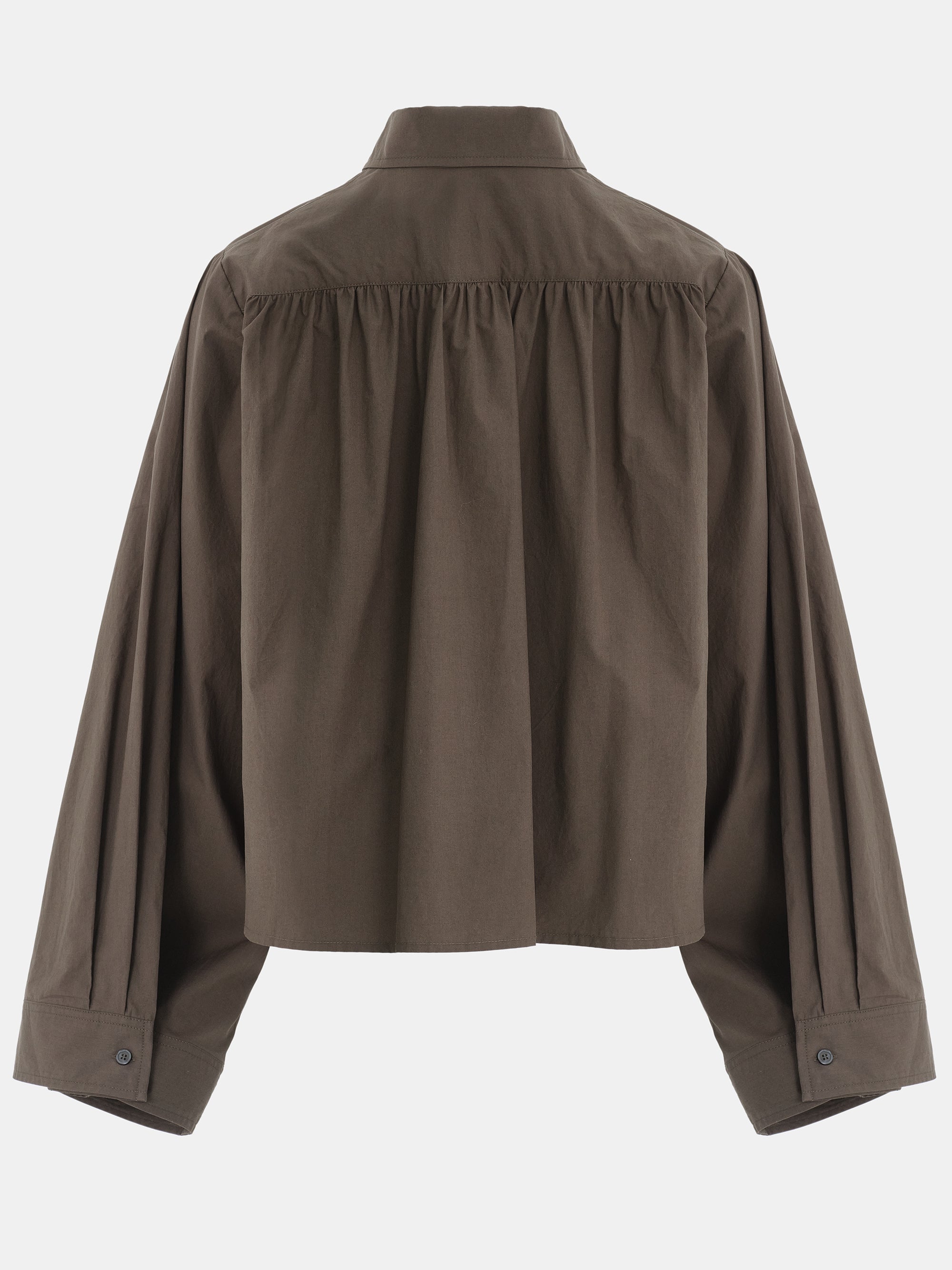 Cropped Layered Poplin Shirt, Brown