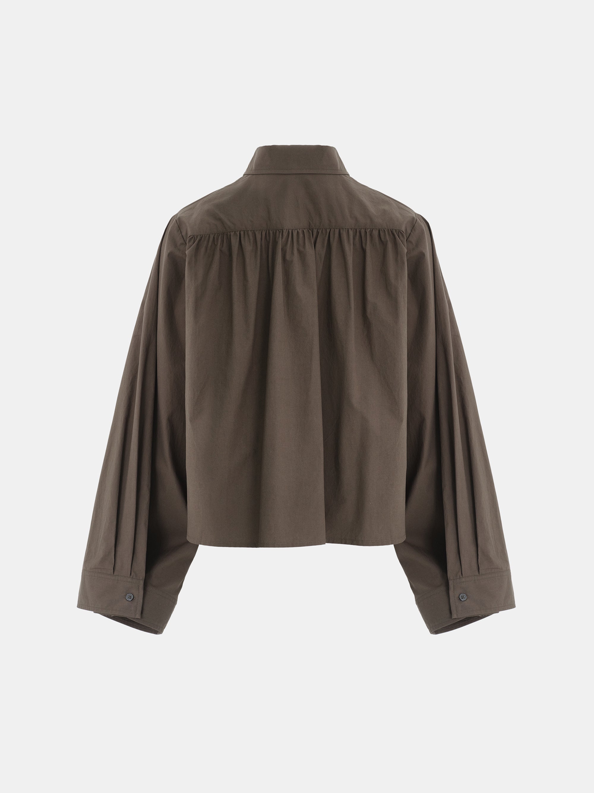 Cropped Layered Poplin Shirt, Brown
