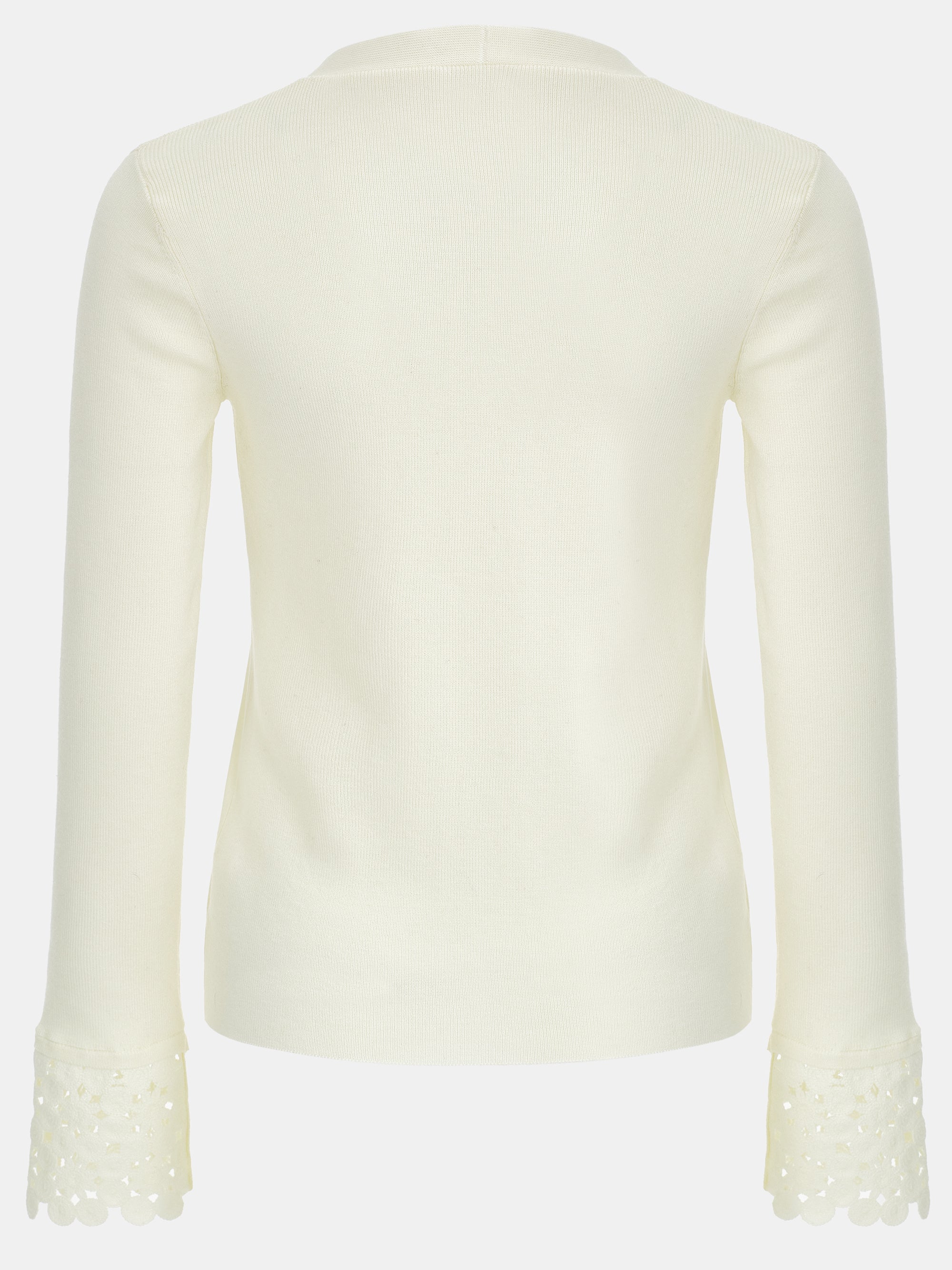 Crochet Cuff V-Neck Knit Top, Ivory