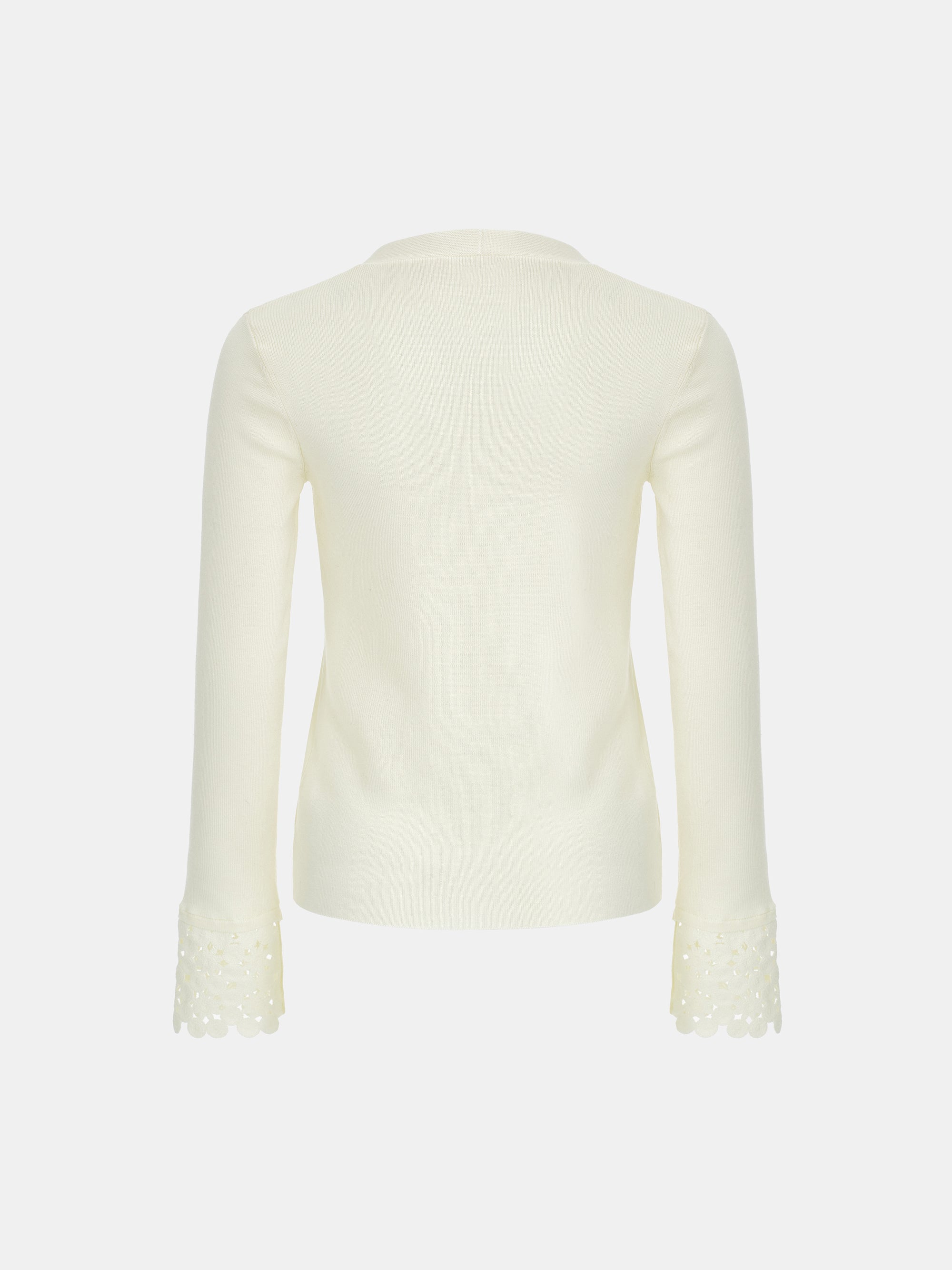 Nilo Crochet Cuff V-Neck Knit Top, Ivory