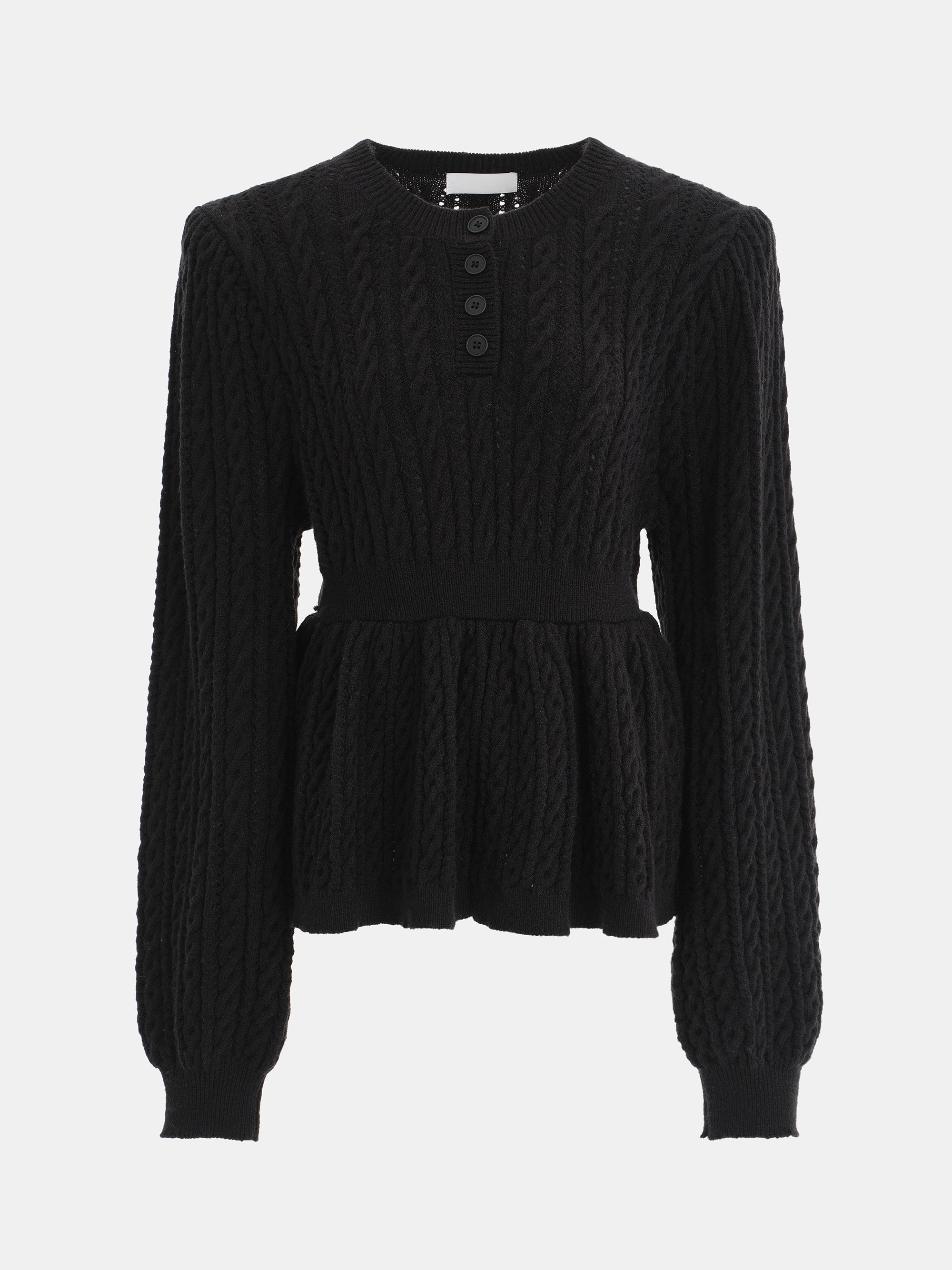 Cable Knit Peplum Sweater, Black