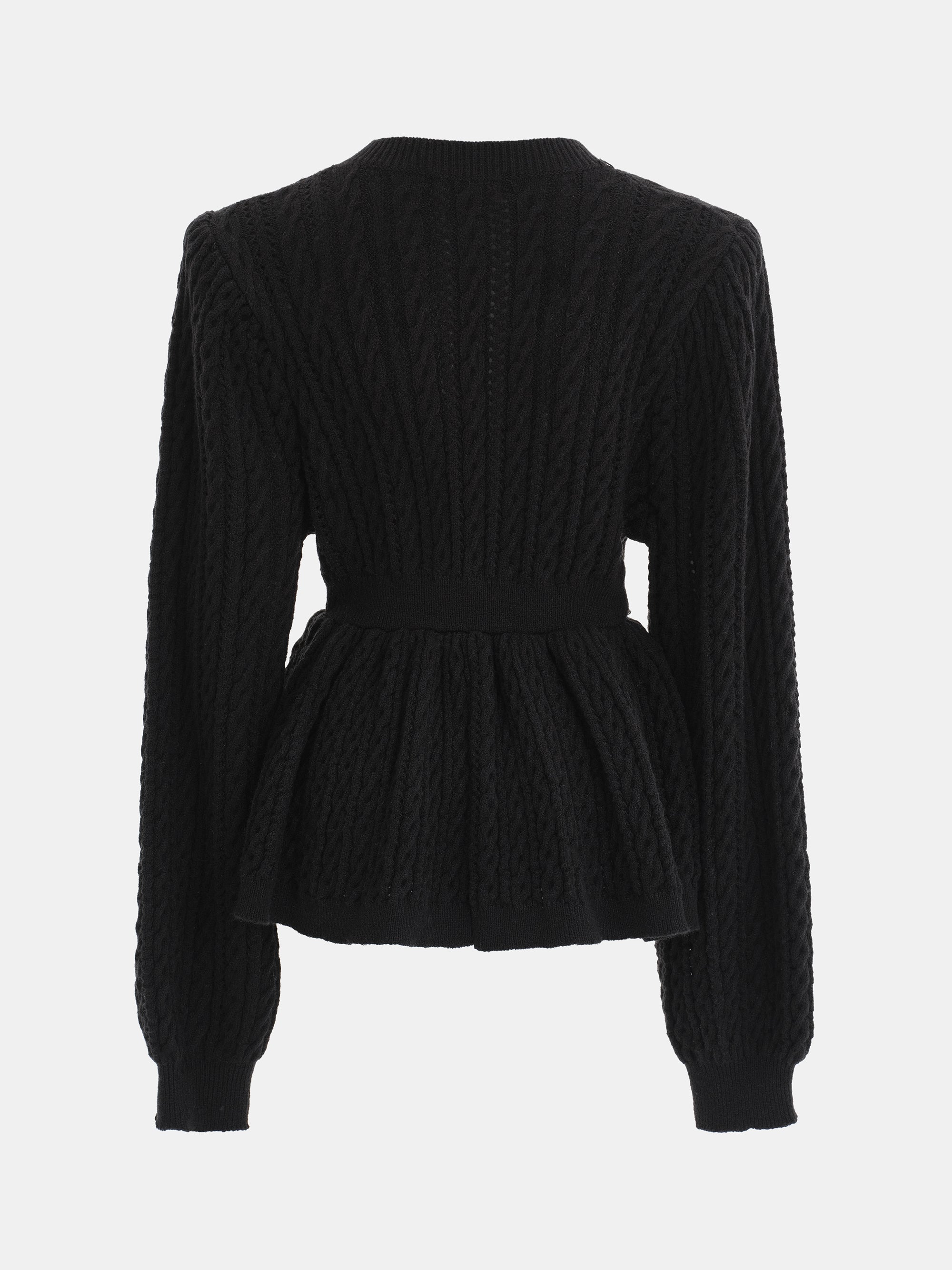 Cable Knit Peplum Sweater, Black
