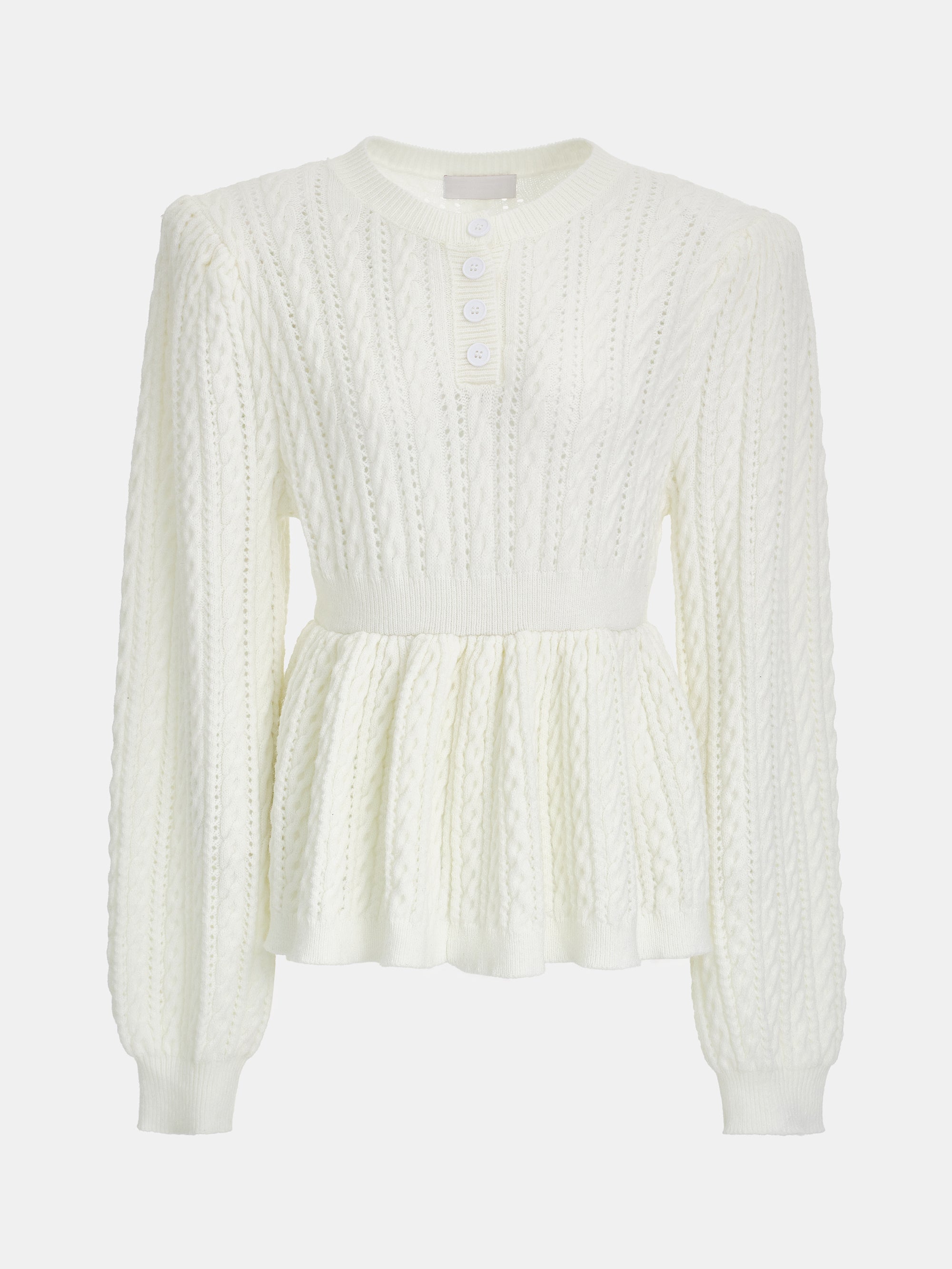 Cable Knit Peplum Sweater, Ivory