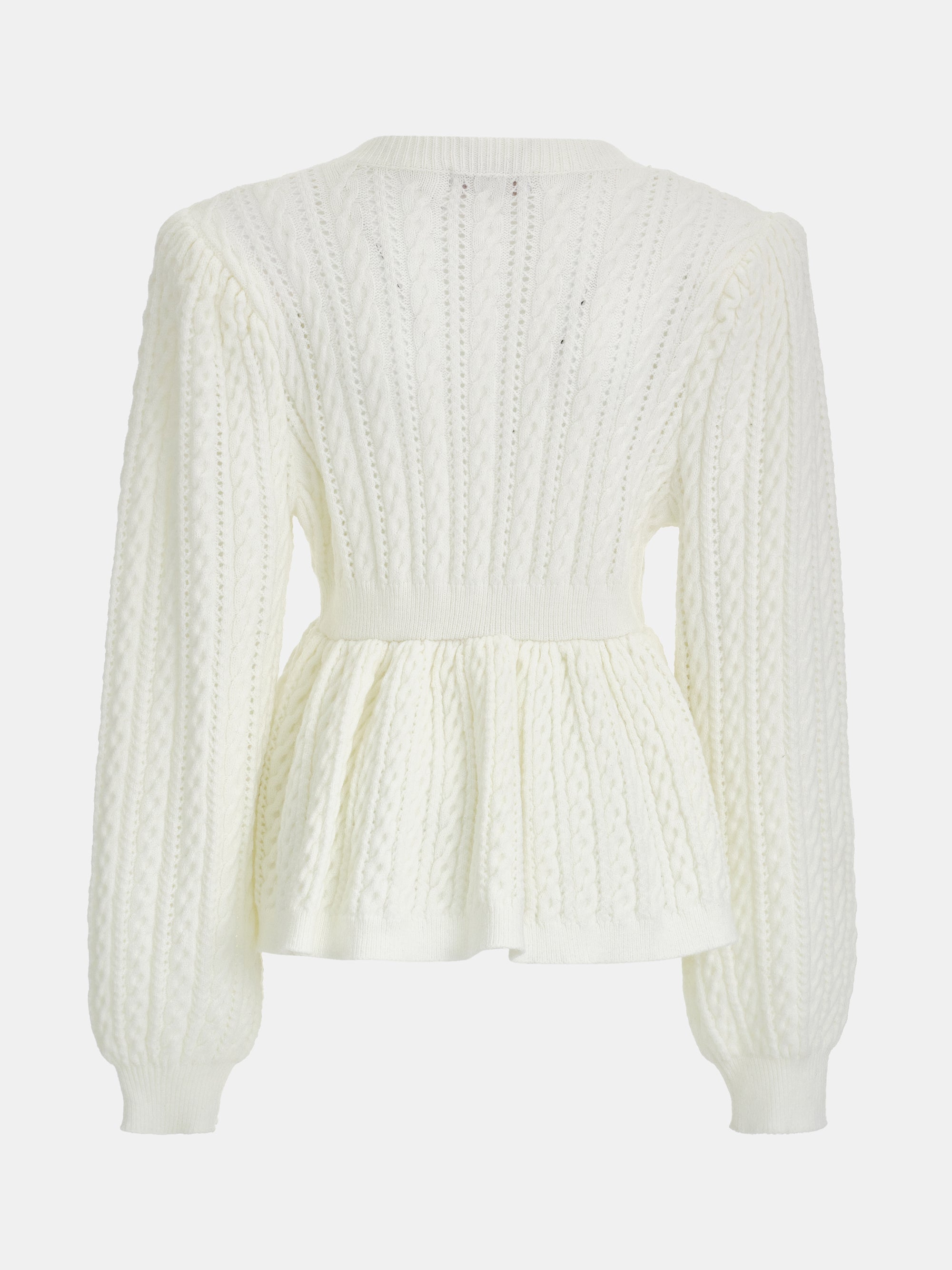 Cable Knit Peplum Sweater, Ivory