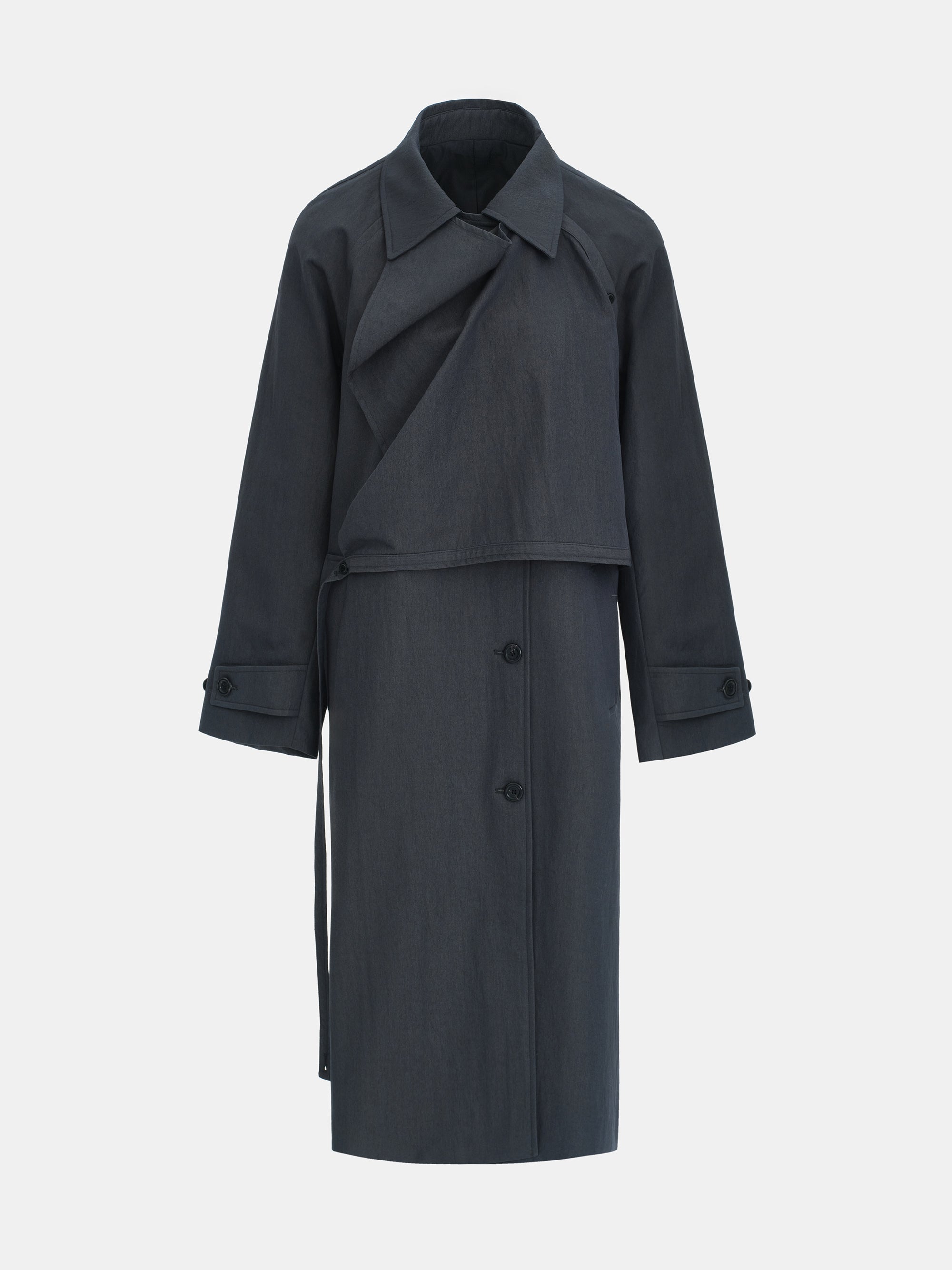 Scarf Panel Trench Coat, Charcoal