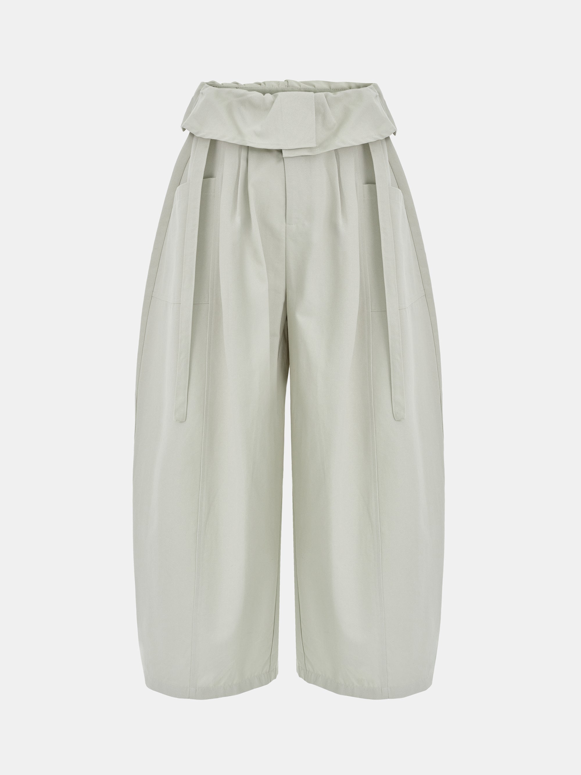 Foldover Wide-Leg Pants, Oat