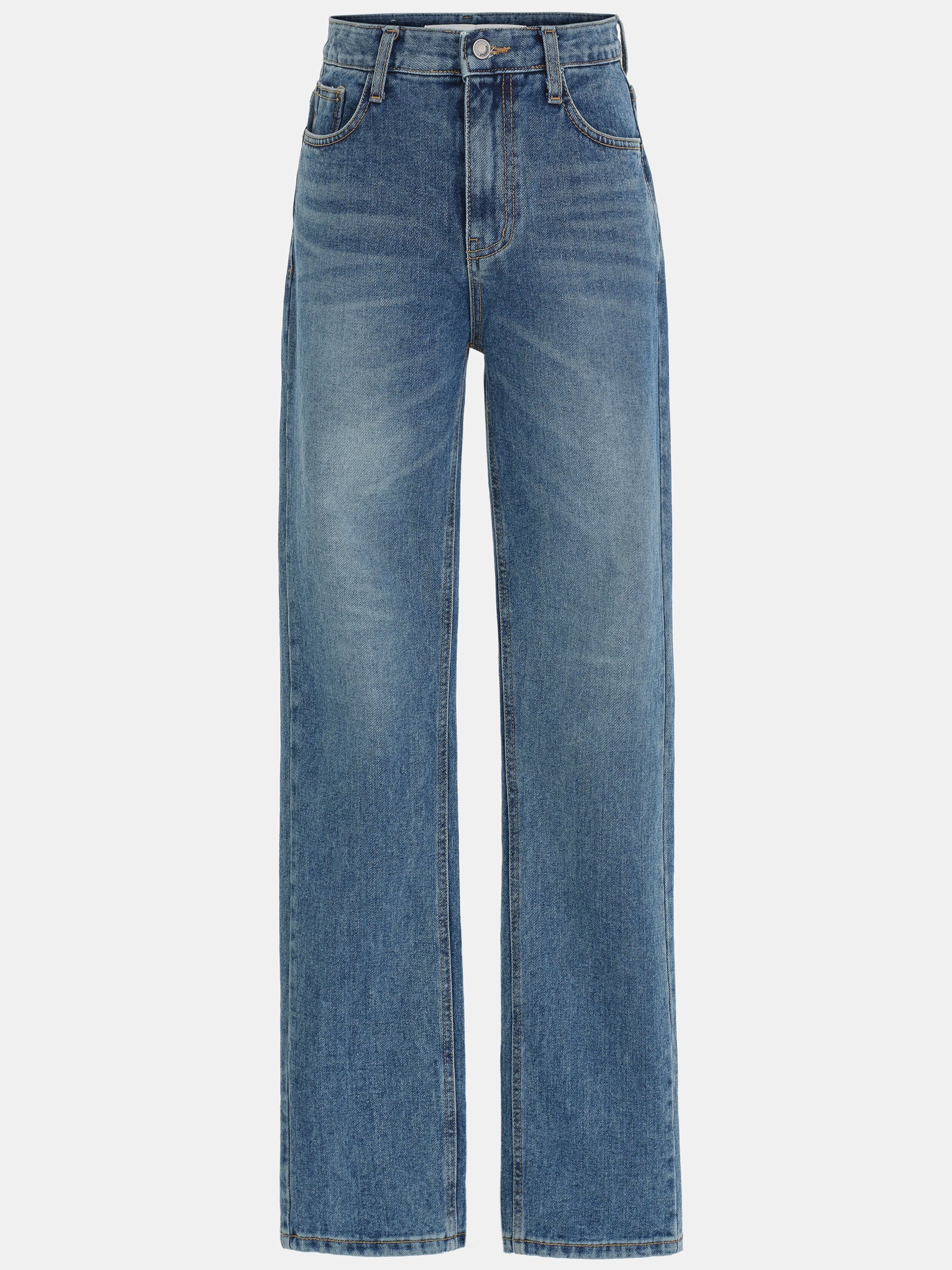 Back Slit Straight Jeans, Blue