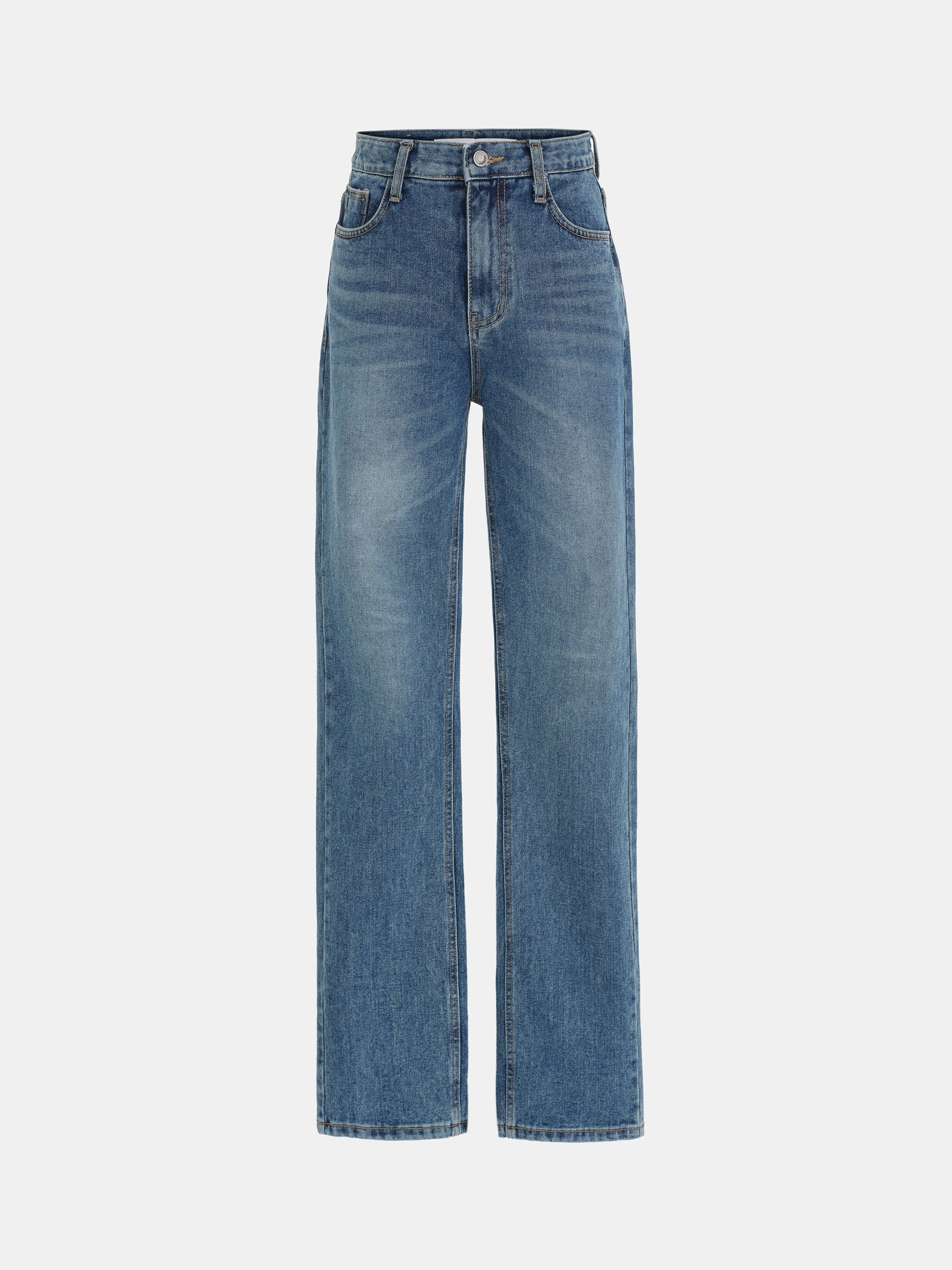 Back Slit Straight Jeans, Blue