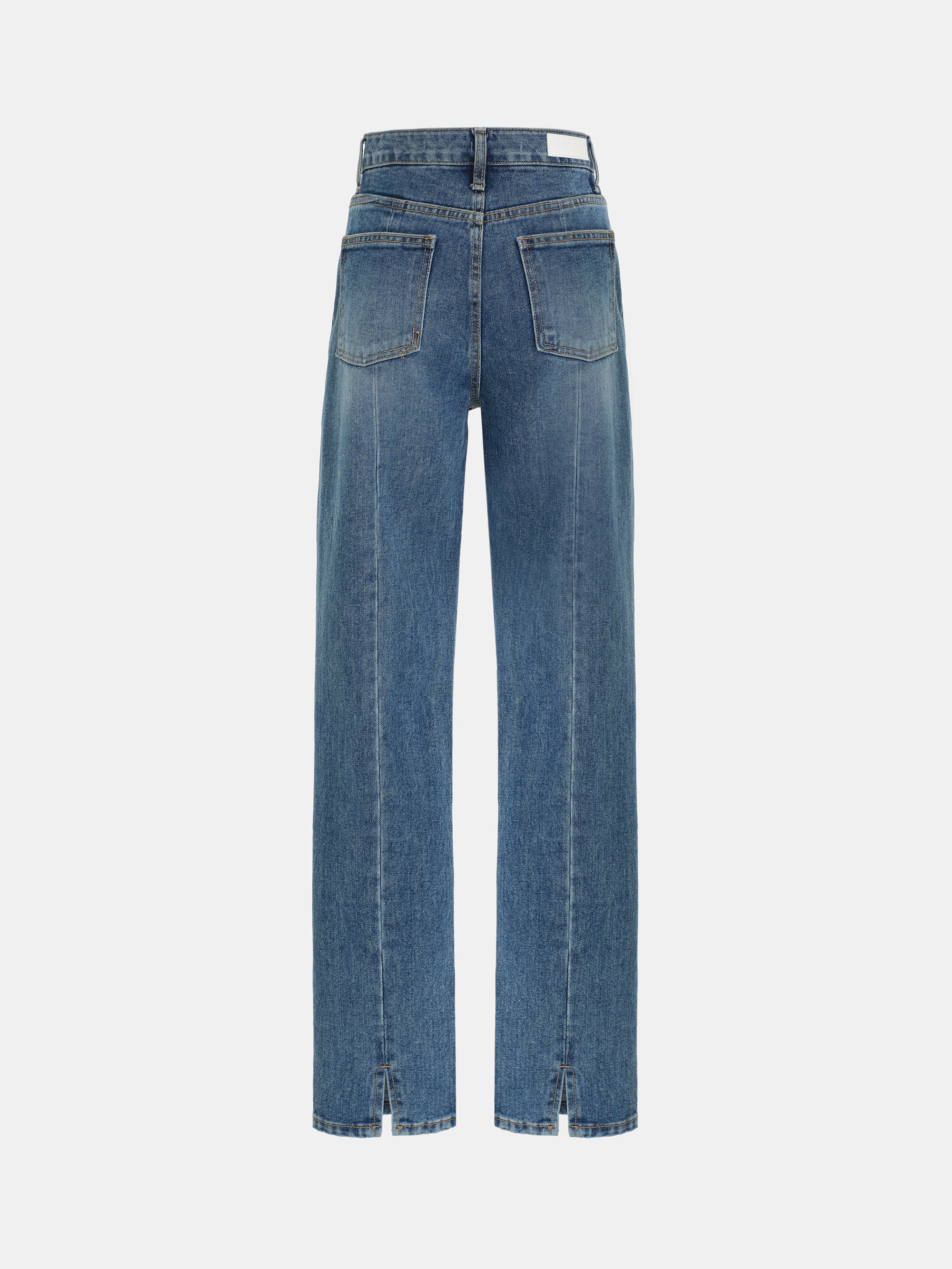 Back Slit Straight Jeans, Blue