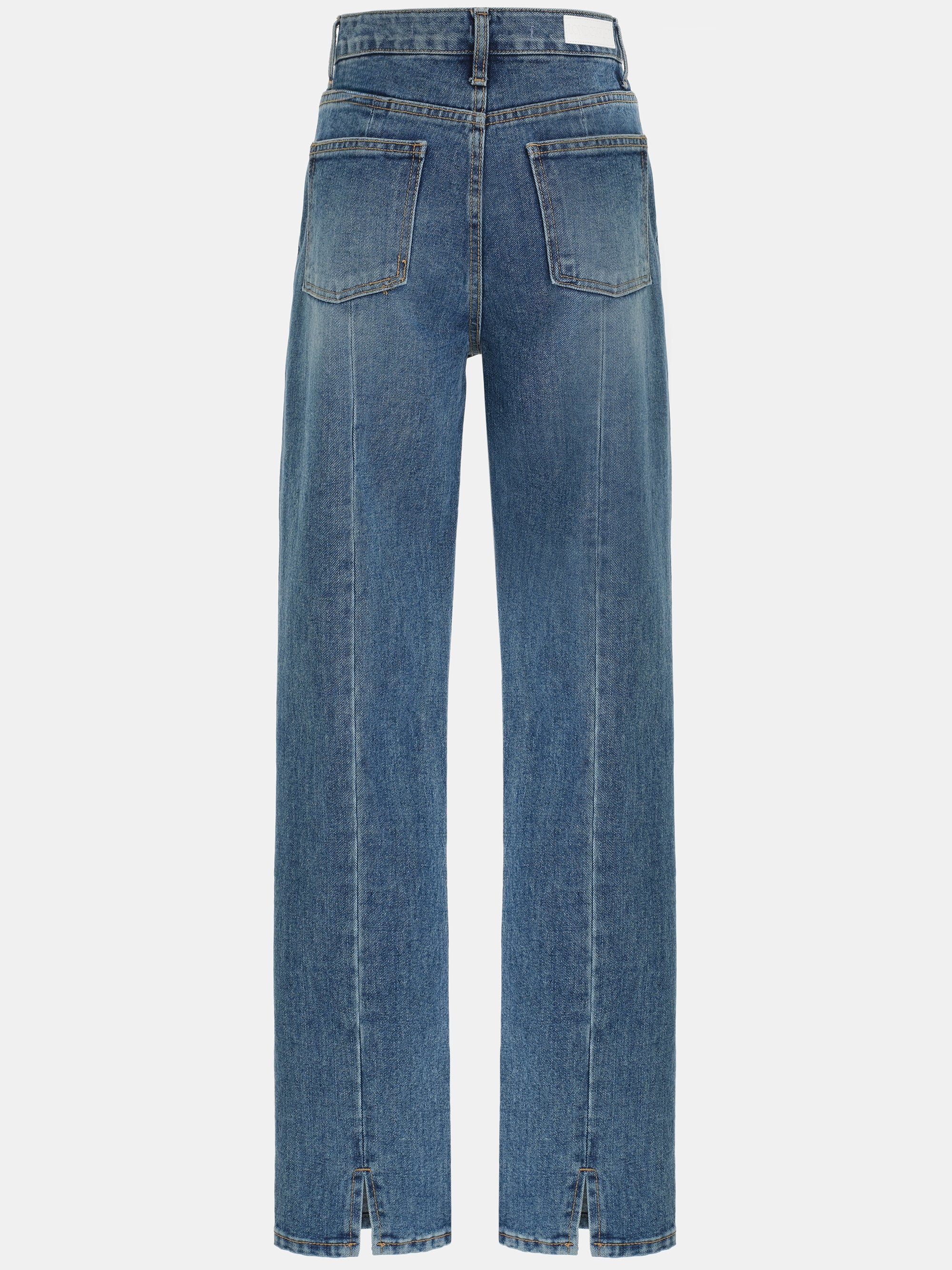 Back Slit Straight Jeans, Blue