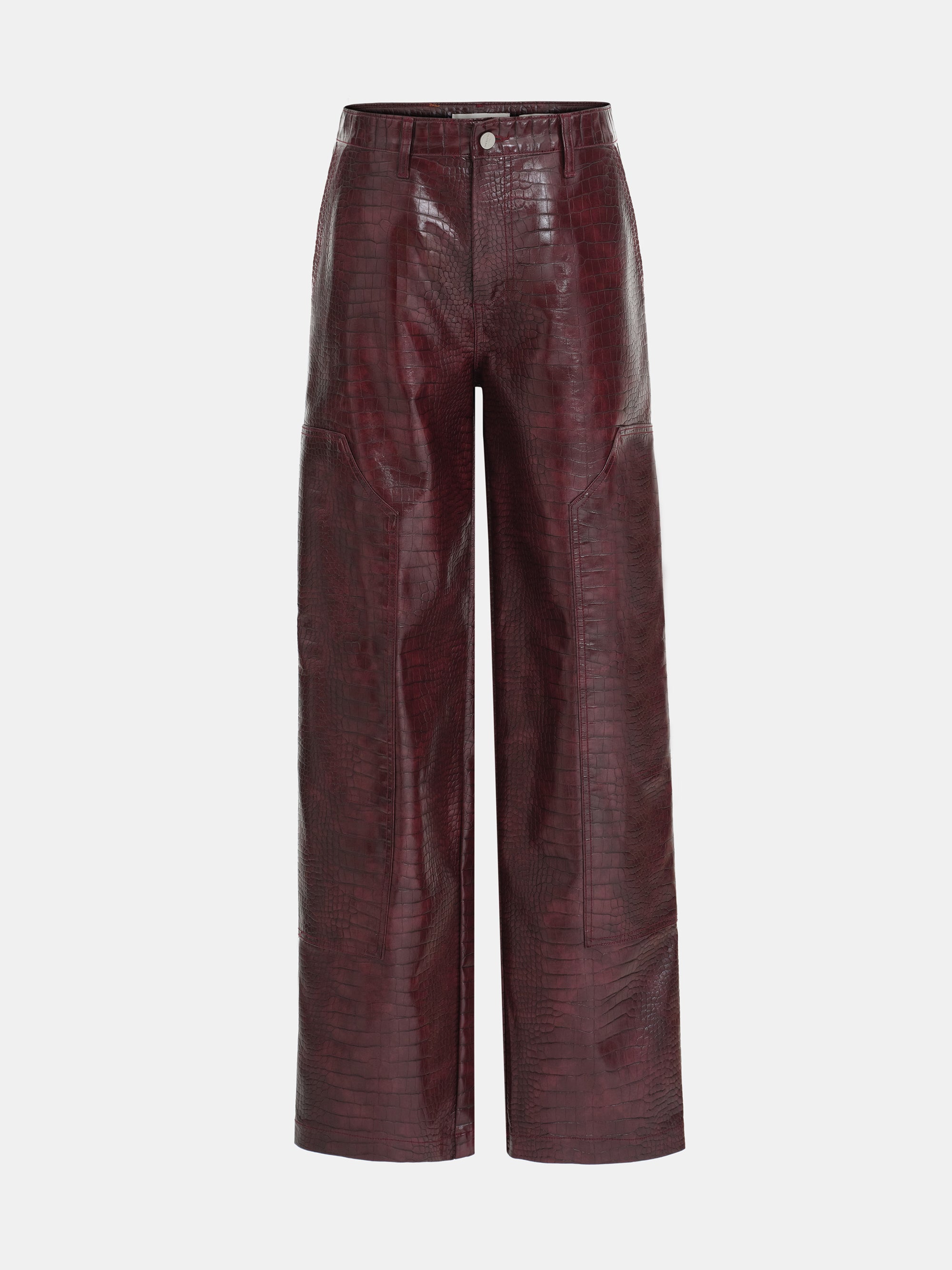 Croc-Embossed Coated Faux-Leather Trousers, Wine