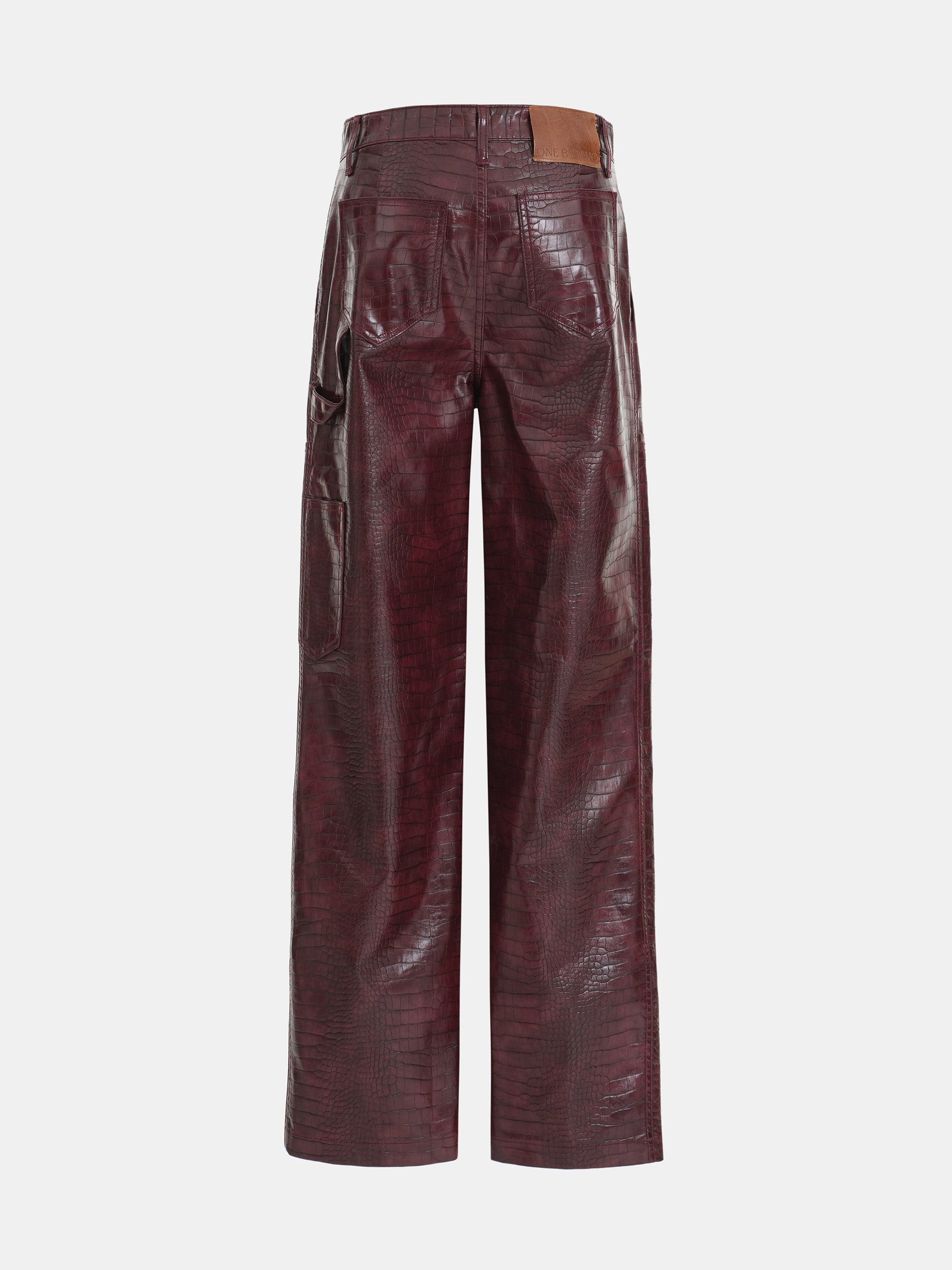Croc-Embossed Coated Faux-Leather Trousers, Wine