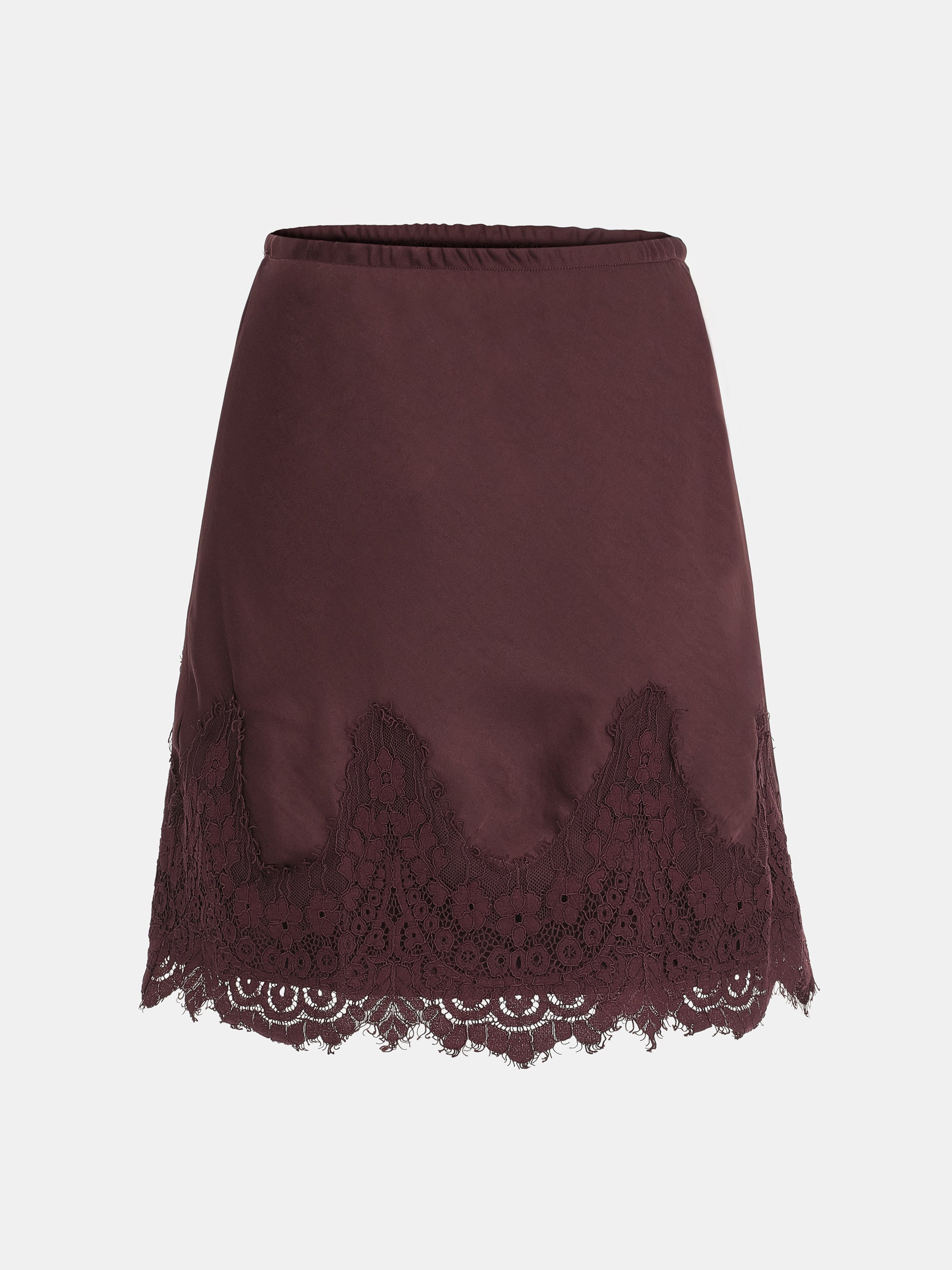 Lace-Trimmed Satin Skirt, Wine