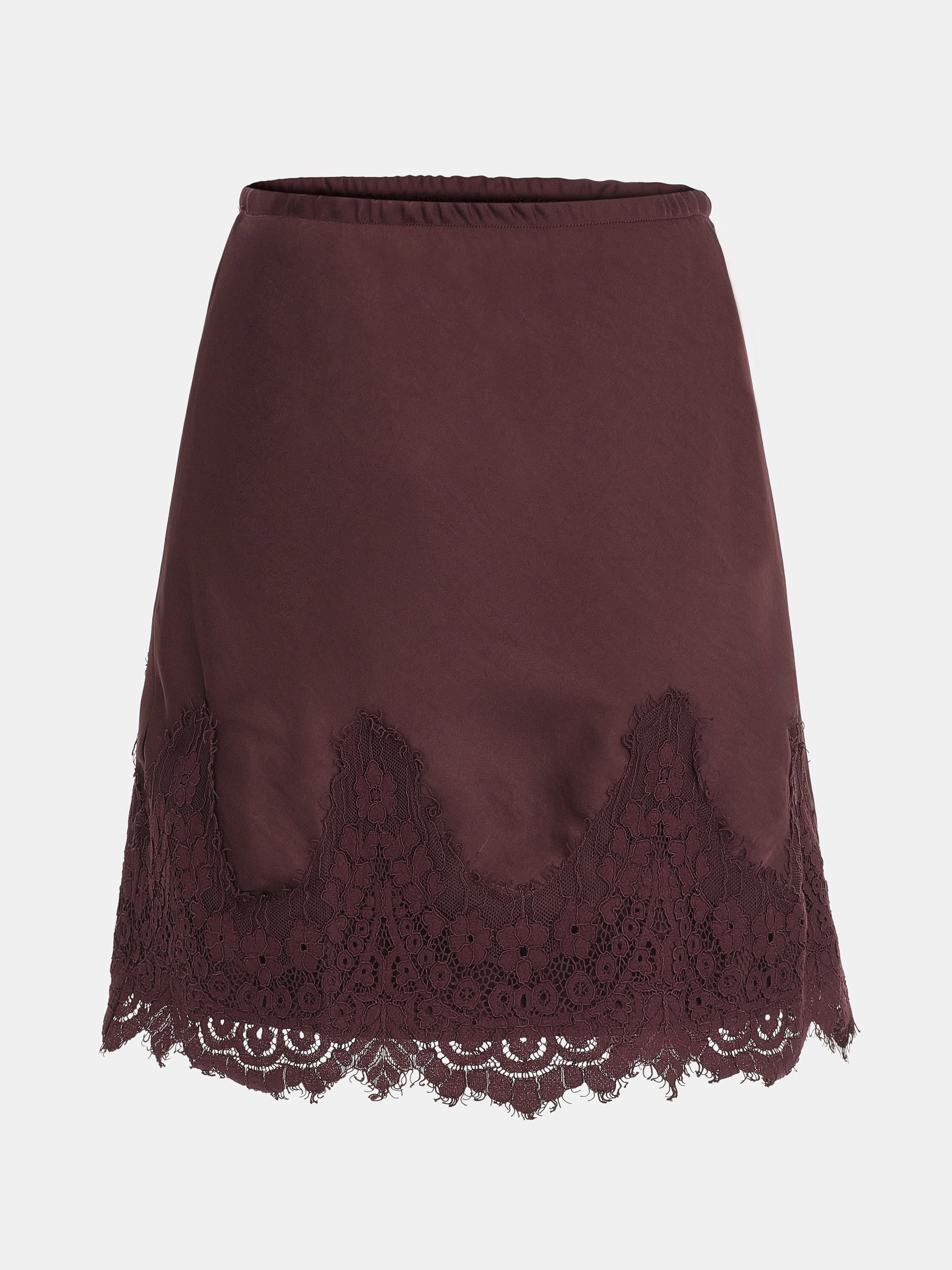 Lace-Trimmed Satin Skirt, Wine