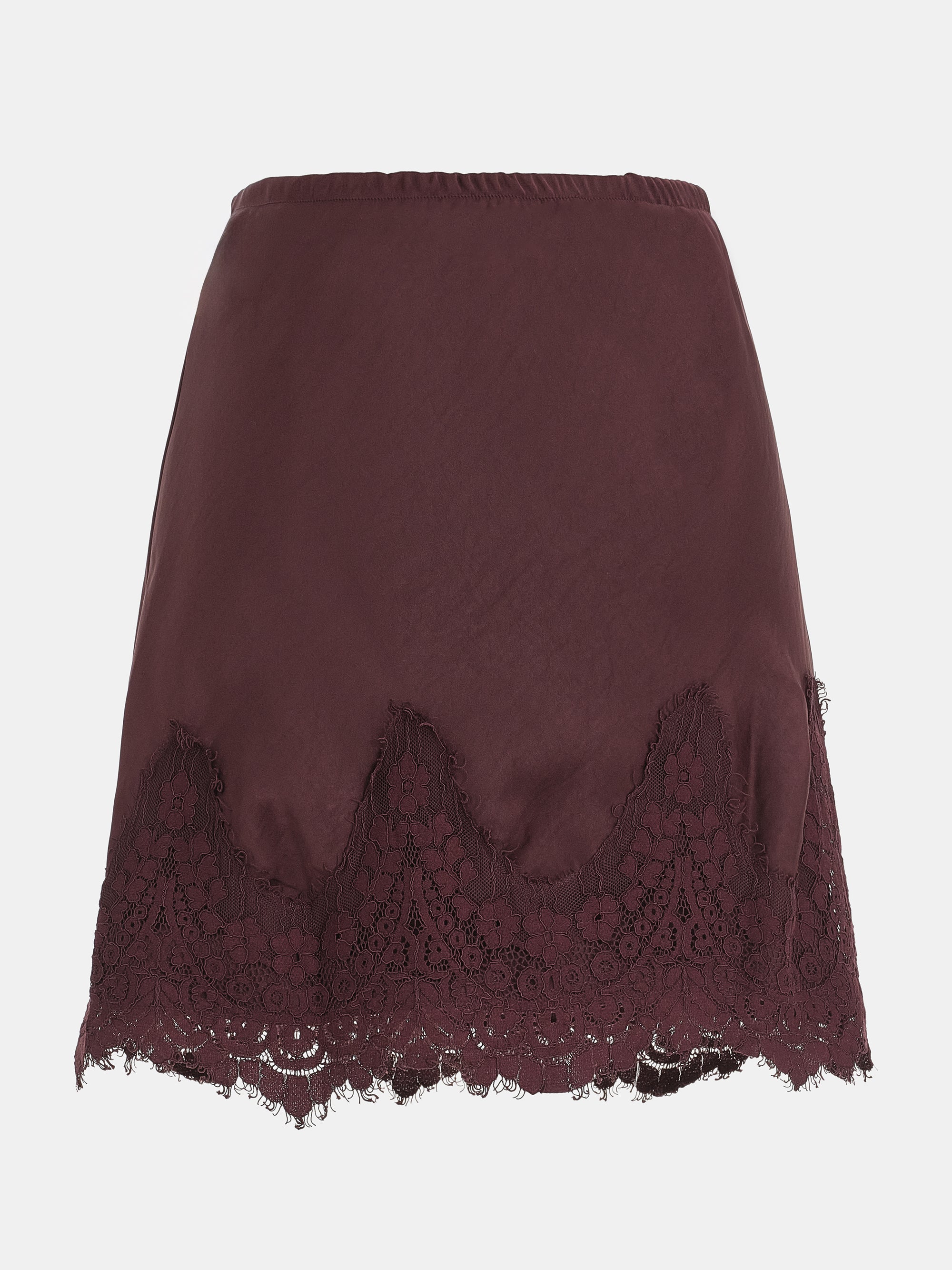 Lace-Trimmed Satin Skirt, Wine