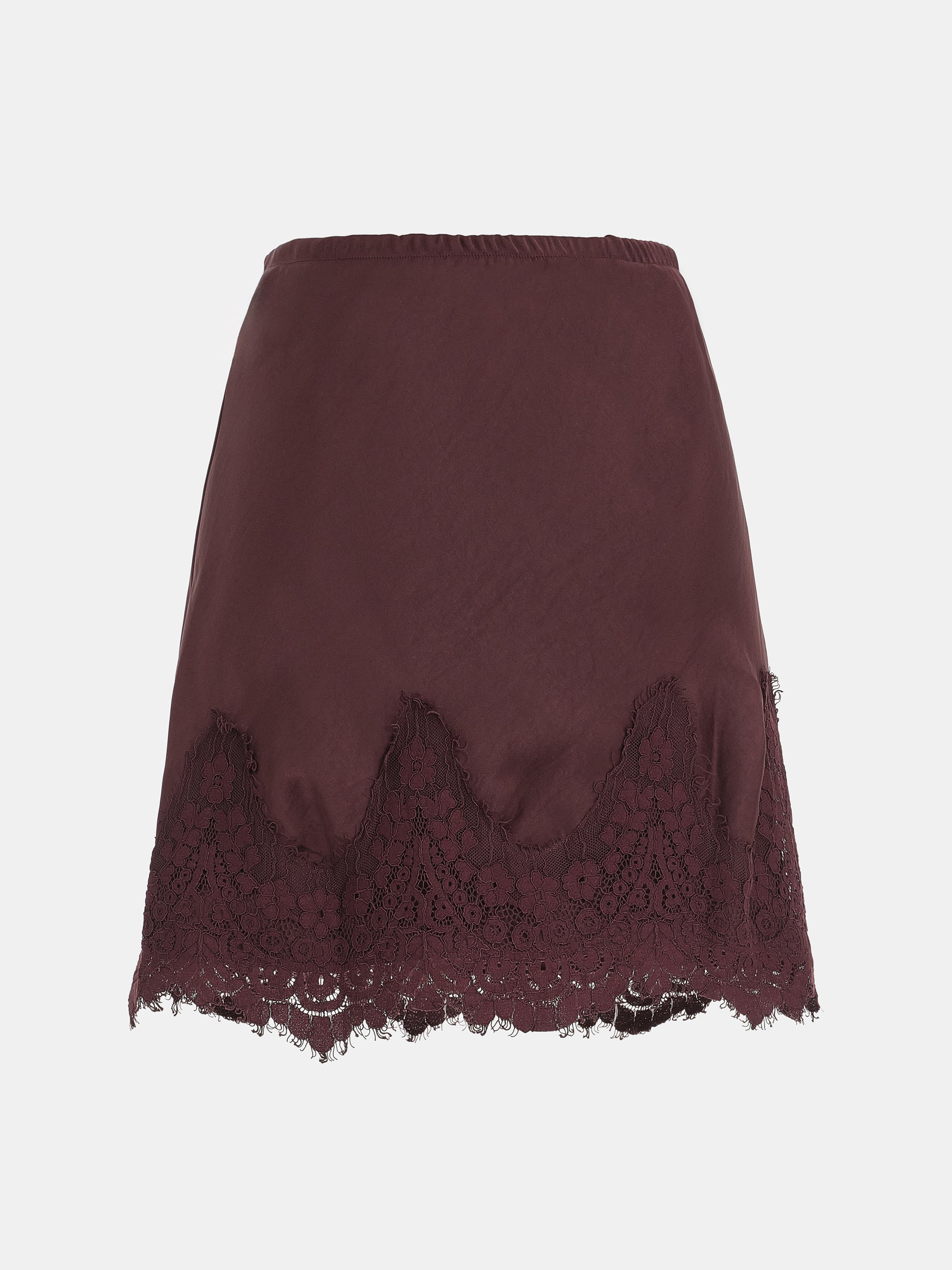 Lace-Trimmed Satin Skirt, Wine
