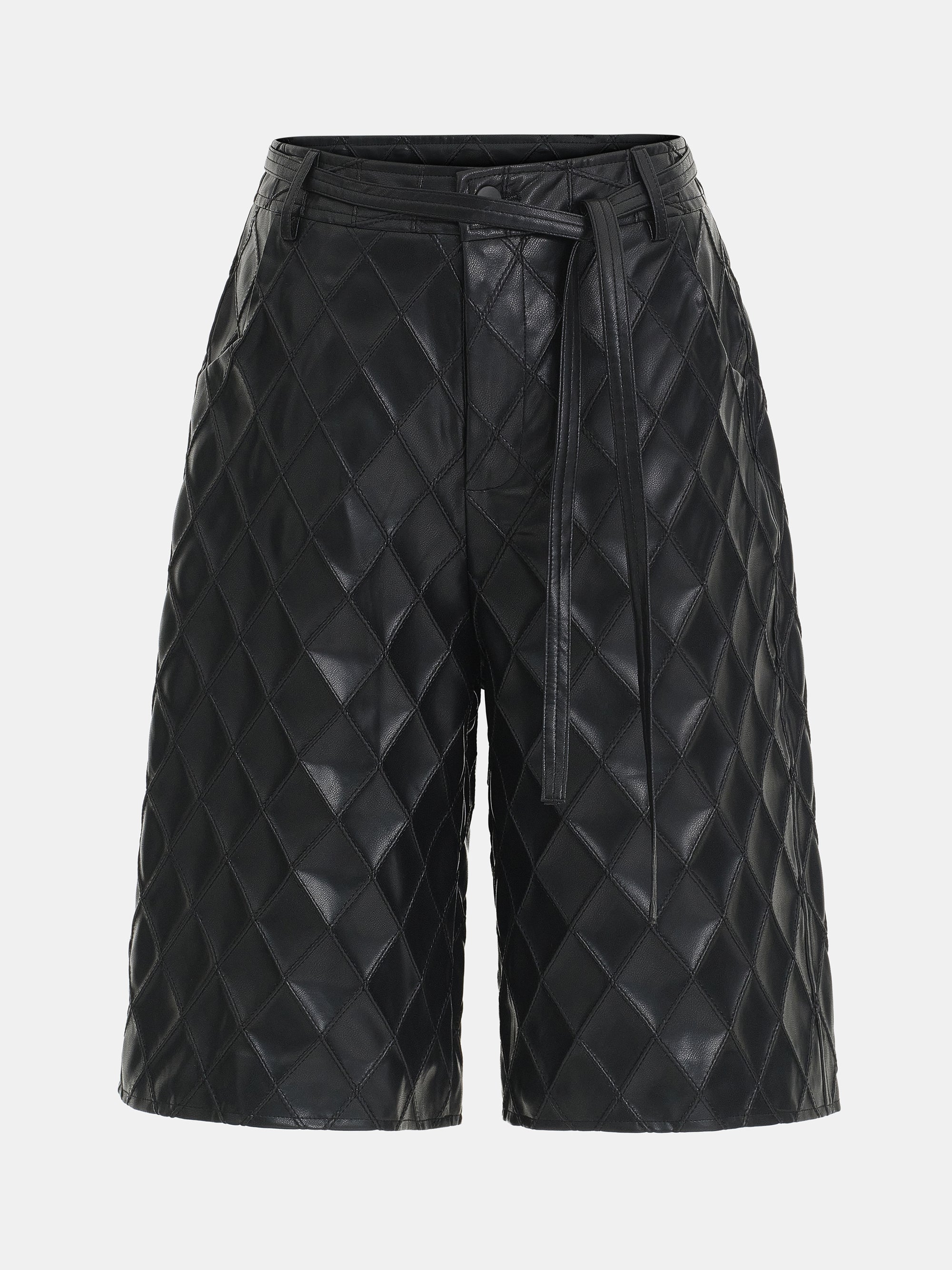Textured Faux-Leather Bermuda Shorts, Black