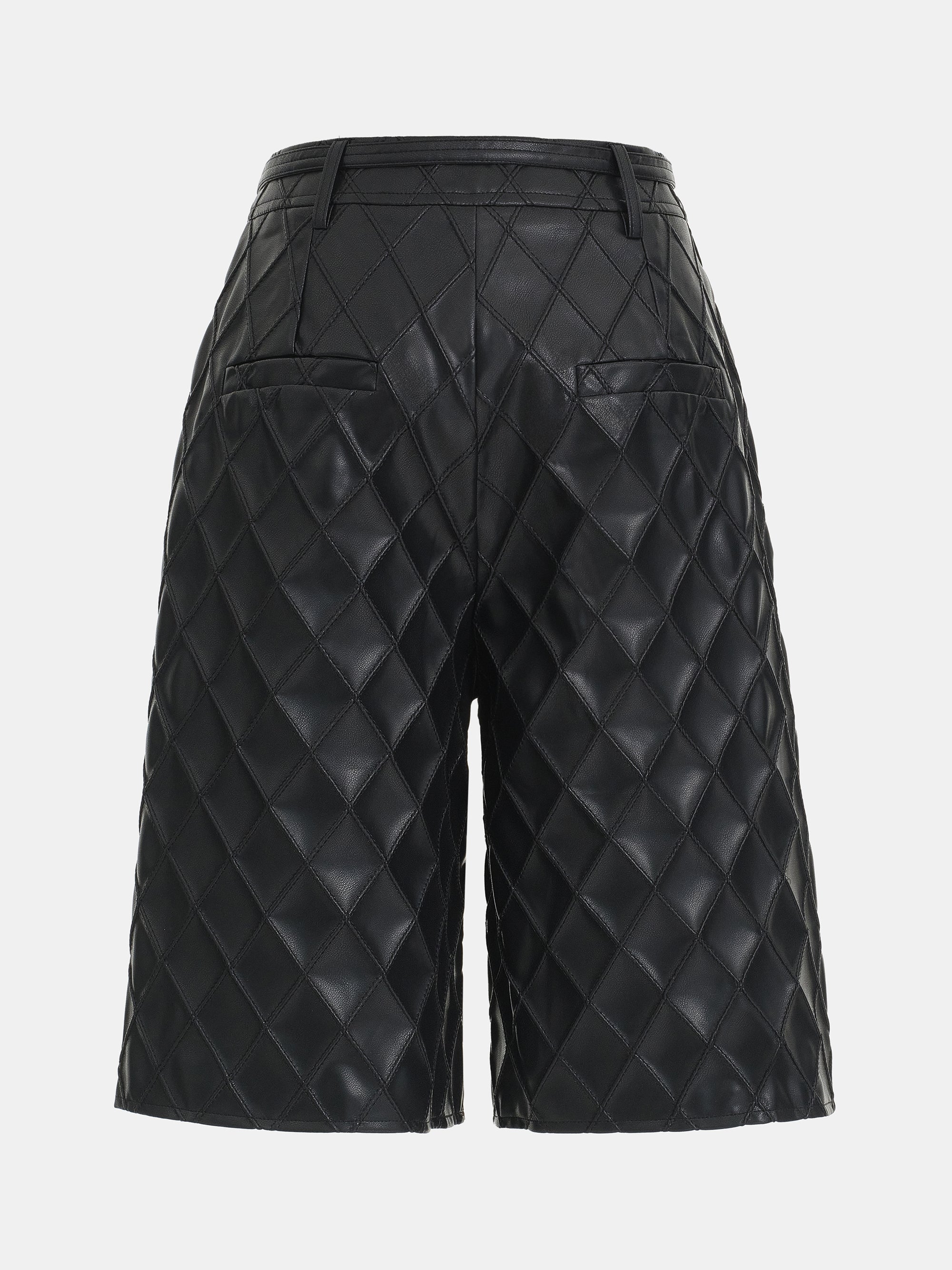 Textured Faux-Leather Bermuda Shorts, Black